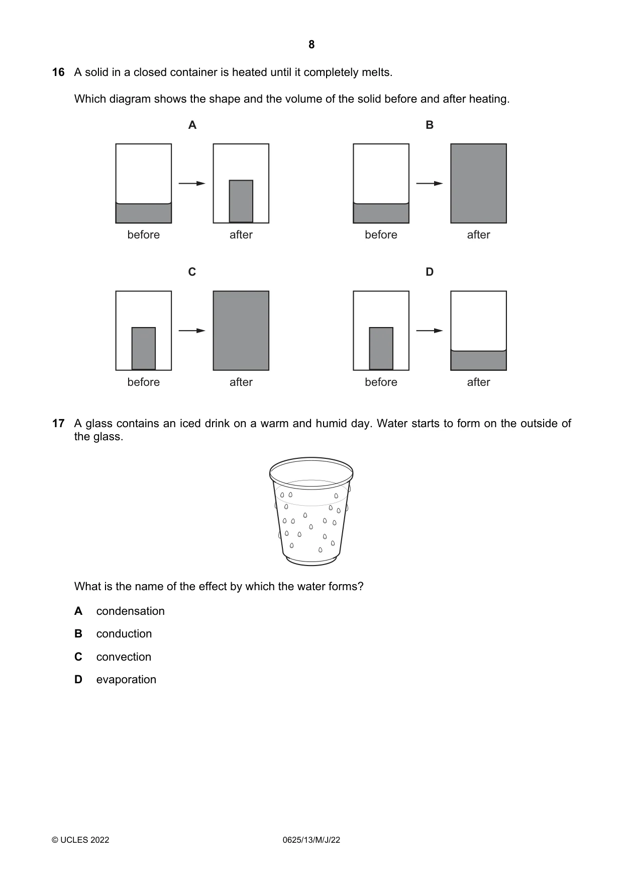 Cambridge IGCSE Physics 0625 2022 May/June Paper 1 · Variant 3 question paper, page 8 of 20