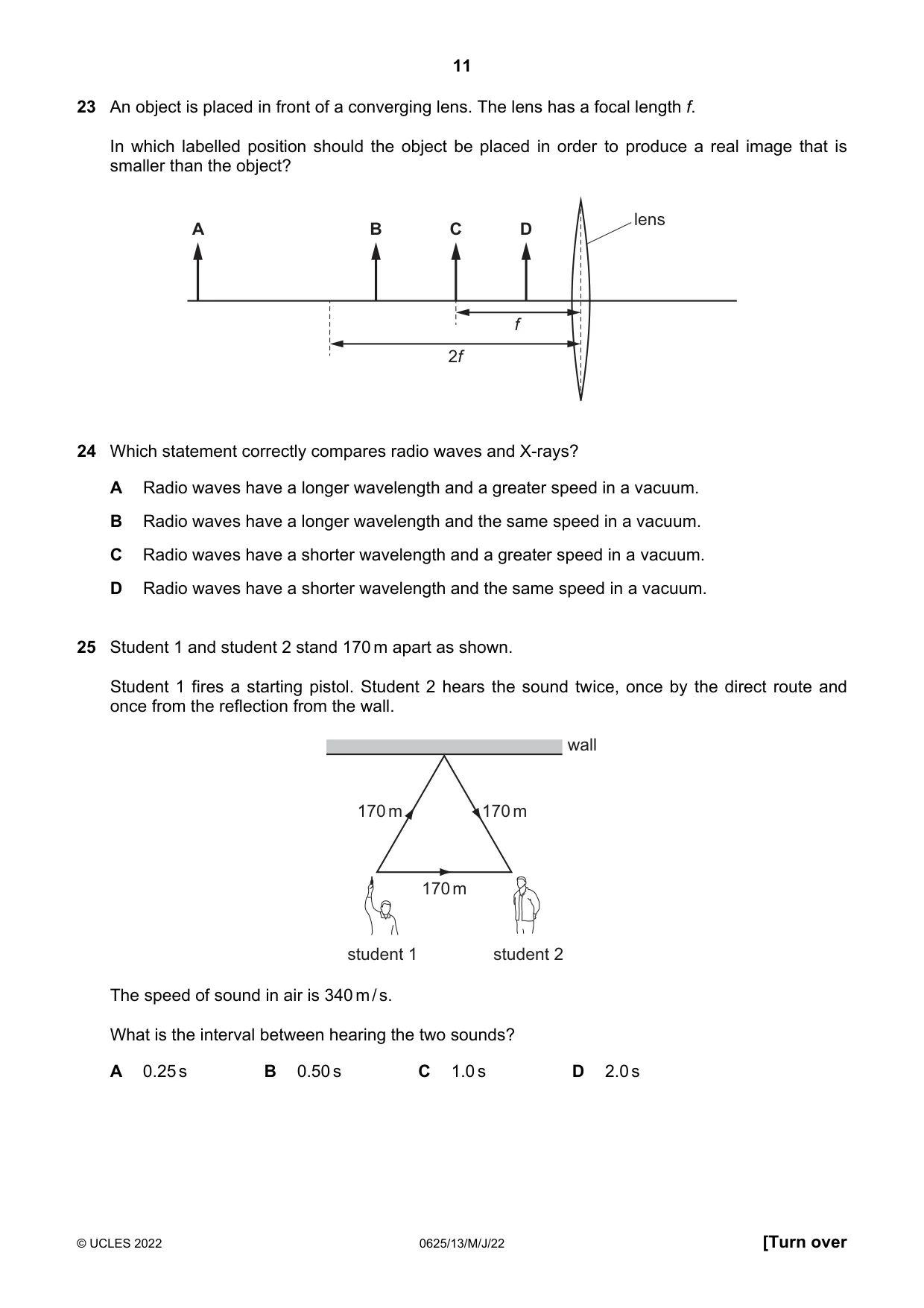 Cambridge IGCSE Physics 0625 2022 May/June Paper 1 · Variant 3 question paper, page 11 of 20