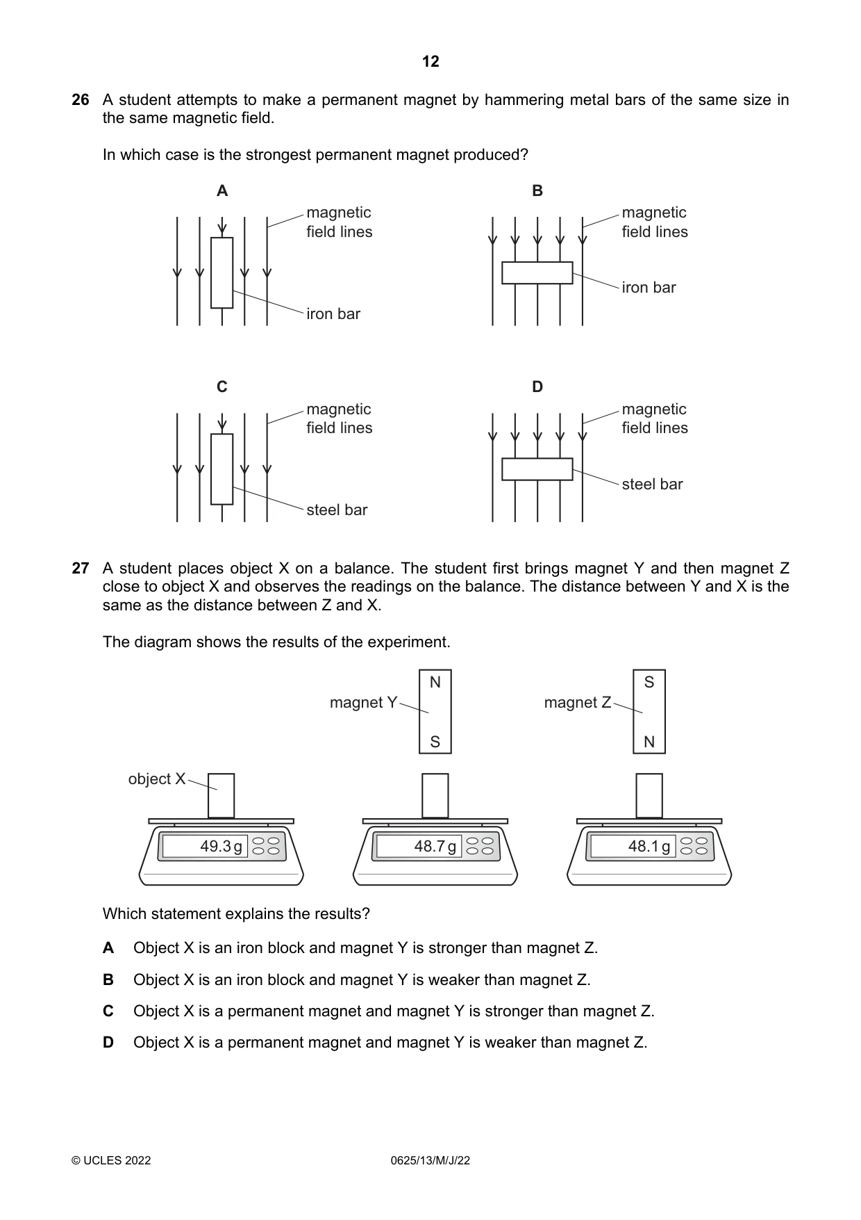 Cambridge IGCSE Physics 0625 2022 May/June Paper 1 · Variant 3 question paper, page 12 of 20