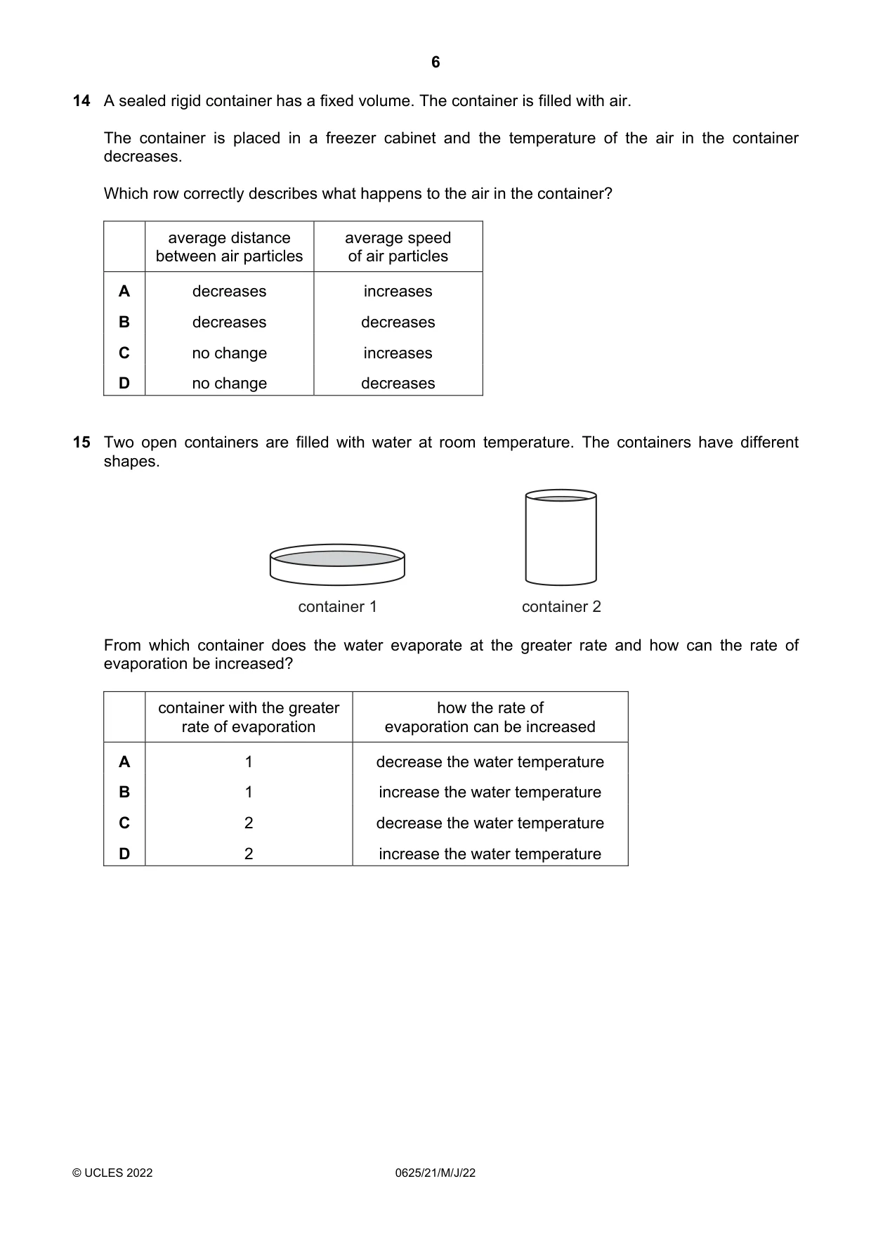 Cambridge IGCSE Physics 0625 2022 May/June Paper 2 · Variant 1 question paper, page 6 of 16