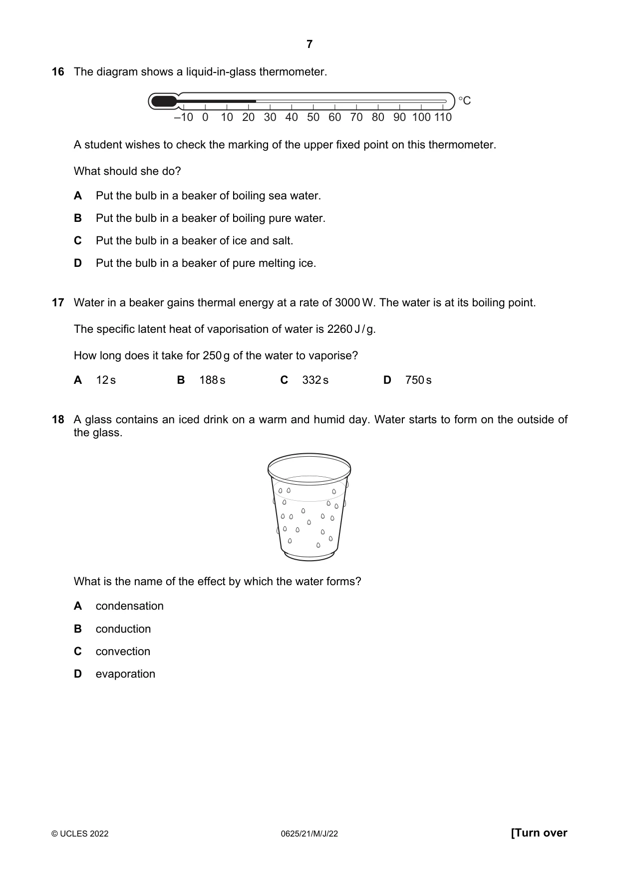 Cambridge IGCSE Physics 0625 2022 May/June Paper 2 · Variant 1 question paper, page 7 of 16