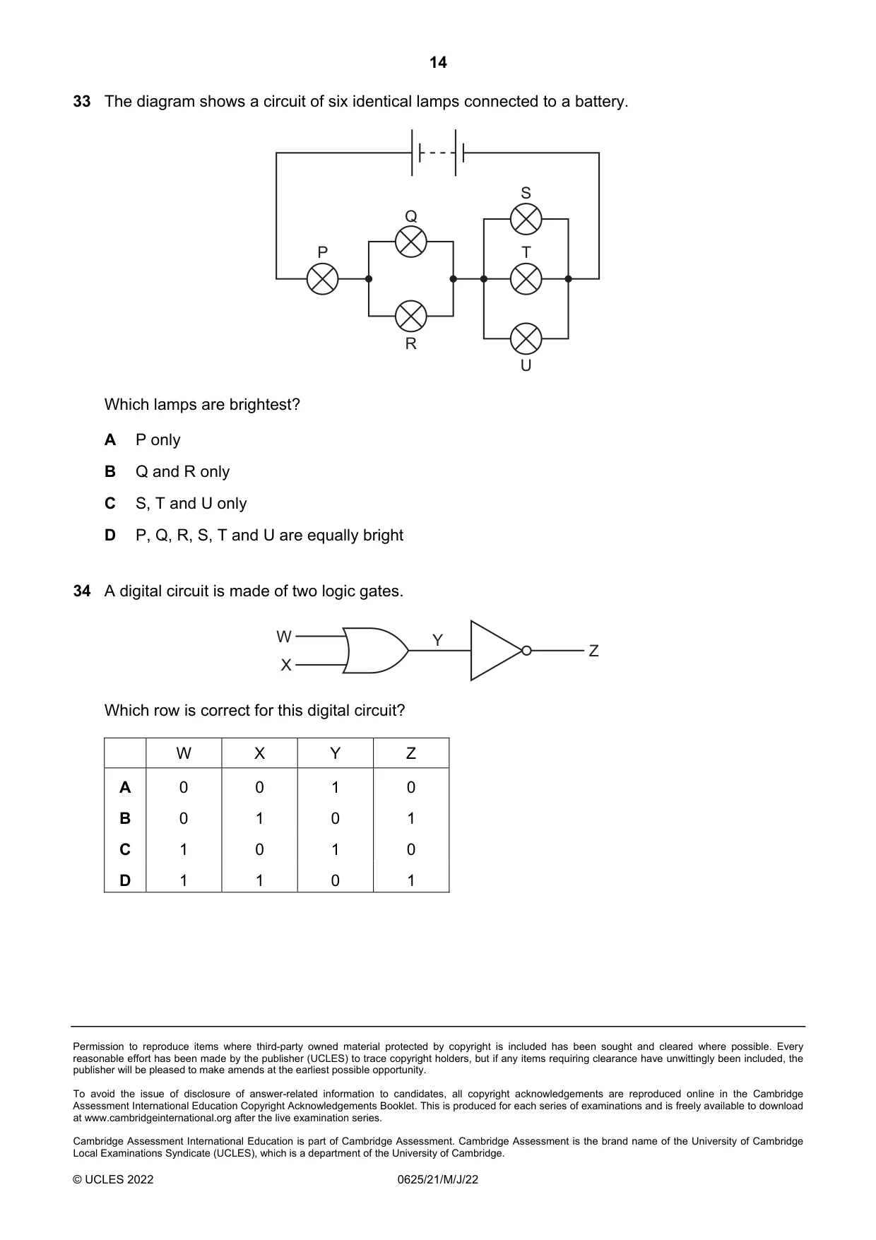 Cambridge IGCSE Physics 0625 2022 May/June Paper 2 · Variant 1 question paper, page 14 of 16