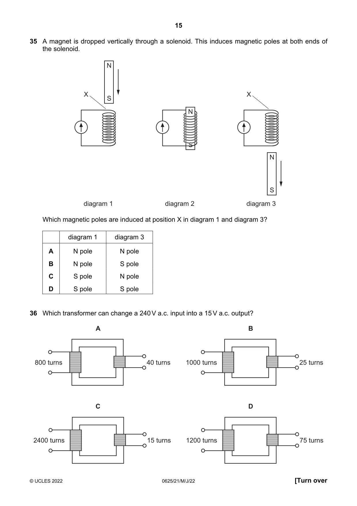 Cambridge IGCSE Physics 0625 2022 May/June Paper 2 · Variant 1 question paper, page 15 of 16