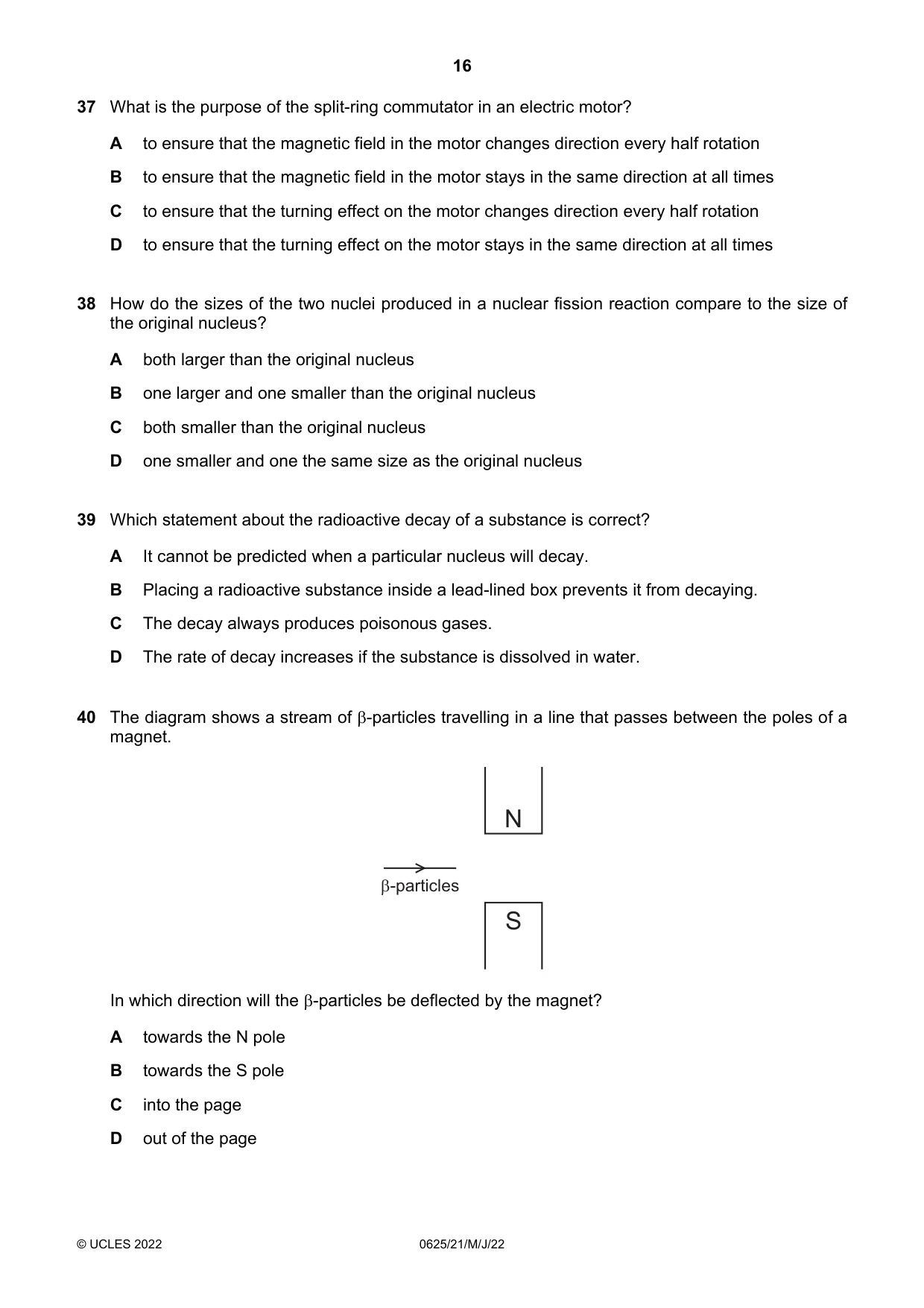 Cambridge IGCSE Physics 0625 2022 May/June Paper 2 · Variant 1 question paper, page 16 of 16