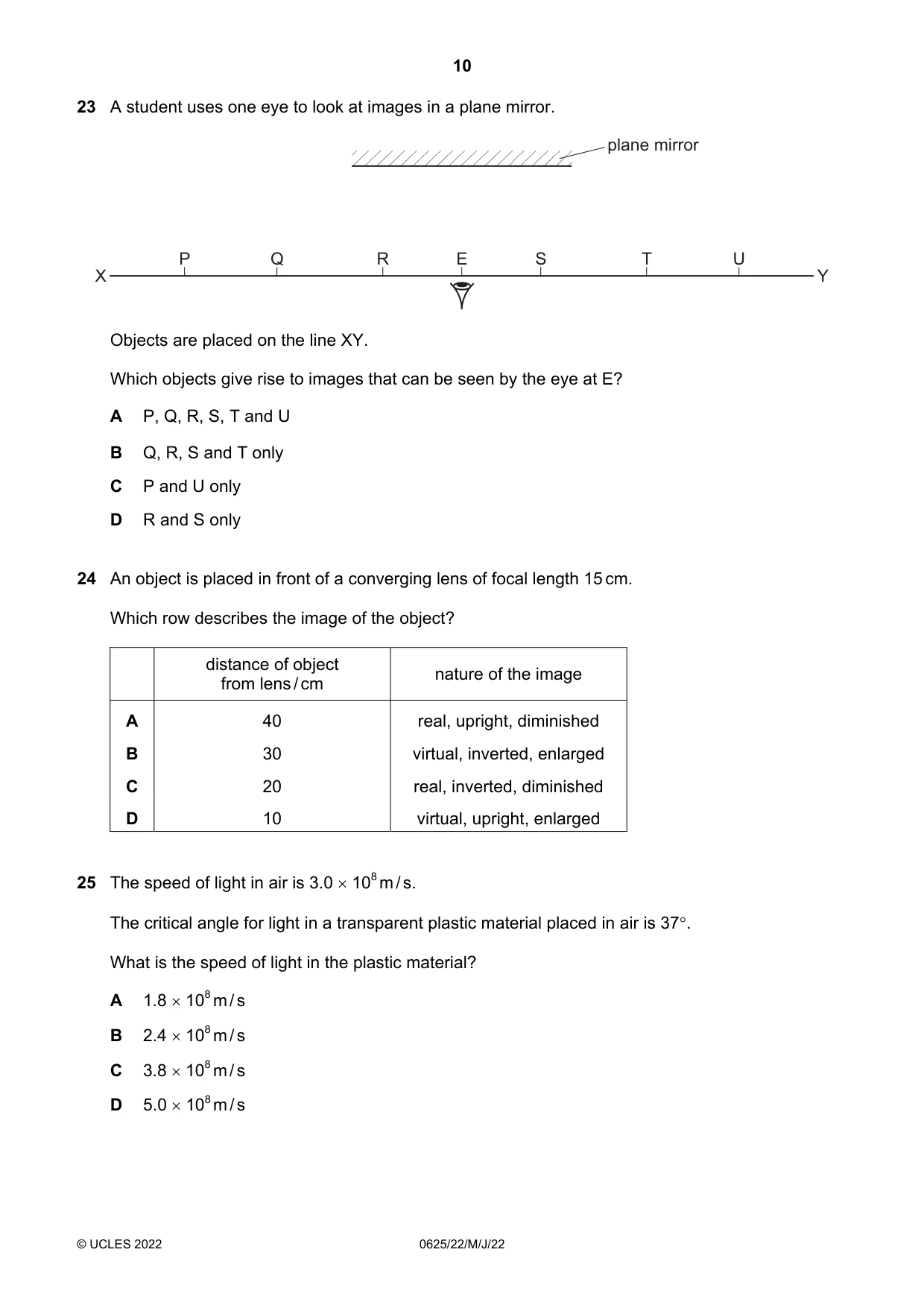 Cambridge IGCSE Physics 0625 2022 May/June Paper 2 · Variant 2 question paper, page 10 of 20