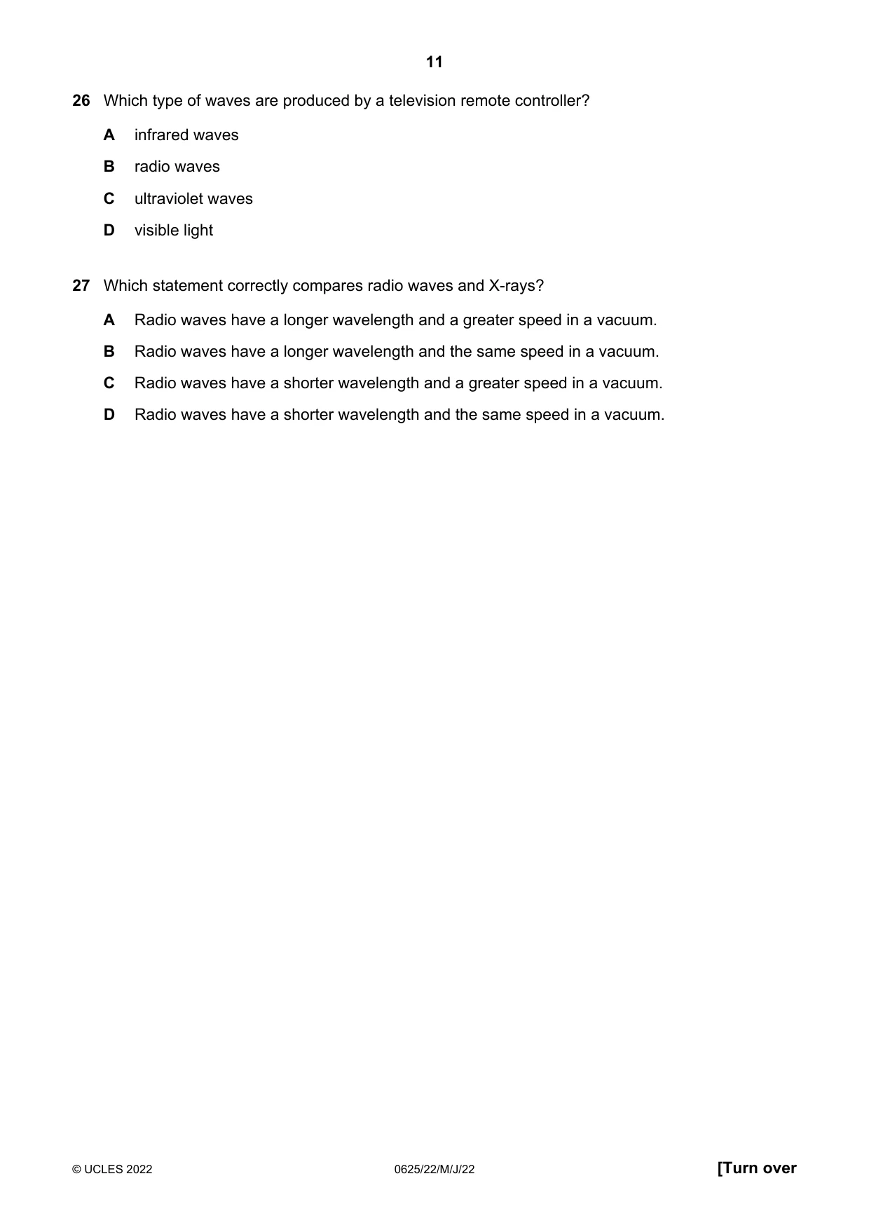 Cambridge IGCSE Physics 0625 2022 May/June Paper 2 · Variant 2 question paper, page 11 of 20