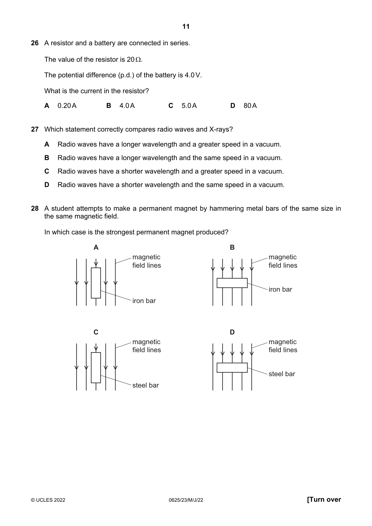 Cambridge IGCSE Physics 0625 2022 May/June Paper 2 · Variant 3 question paper, page 11 of 20