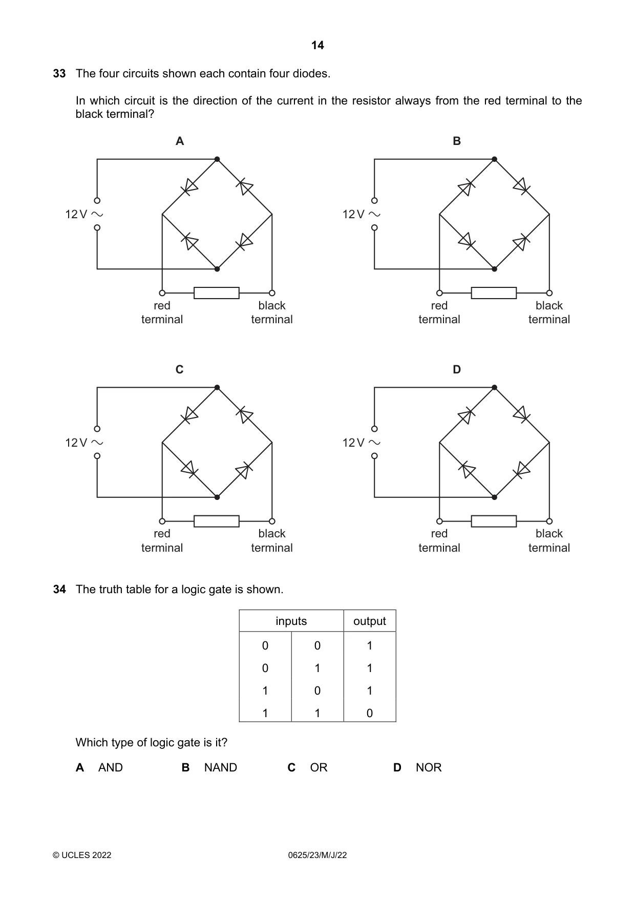 Cambridge IGCSE Physics 0625 2022 May/June Paper 2 · Variant 3 question paper, page 14 of 20