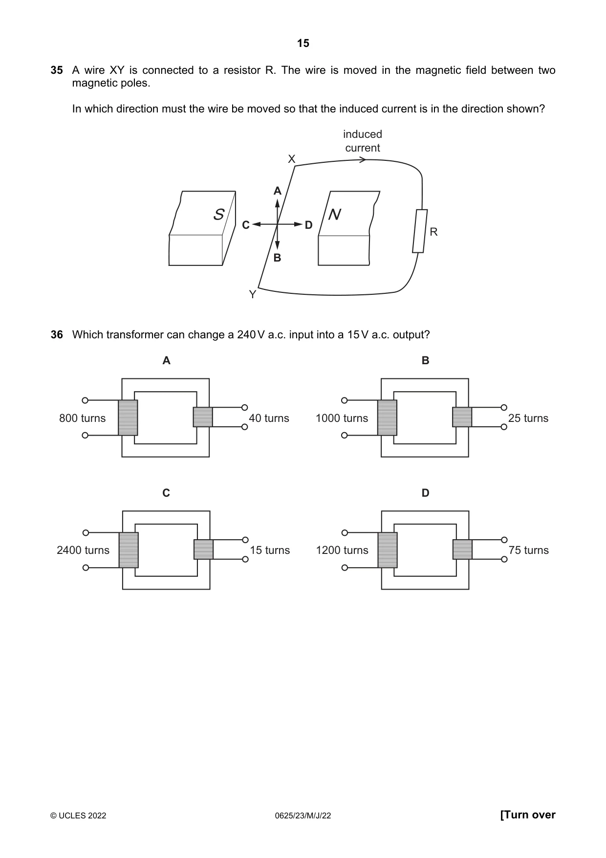 Cambridge IGCSE Physics 0625 2022 May/June Paper 2 · Variant 3 question paper, page 15 of 20