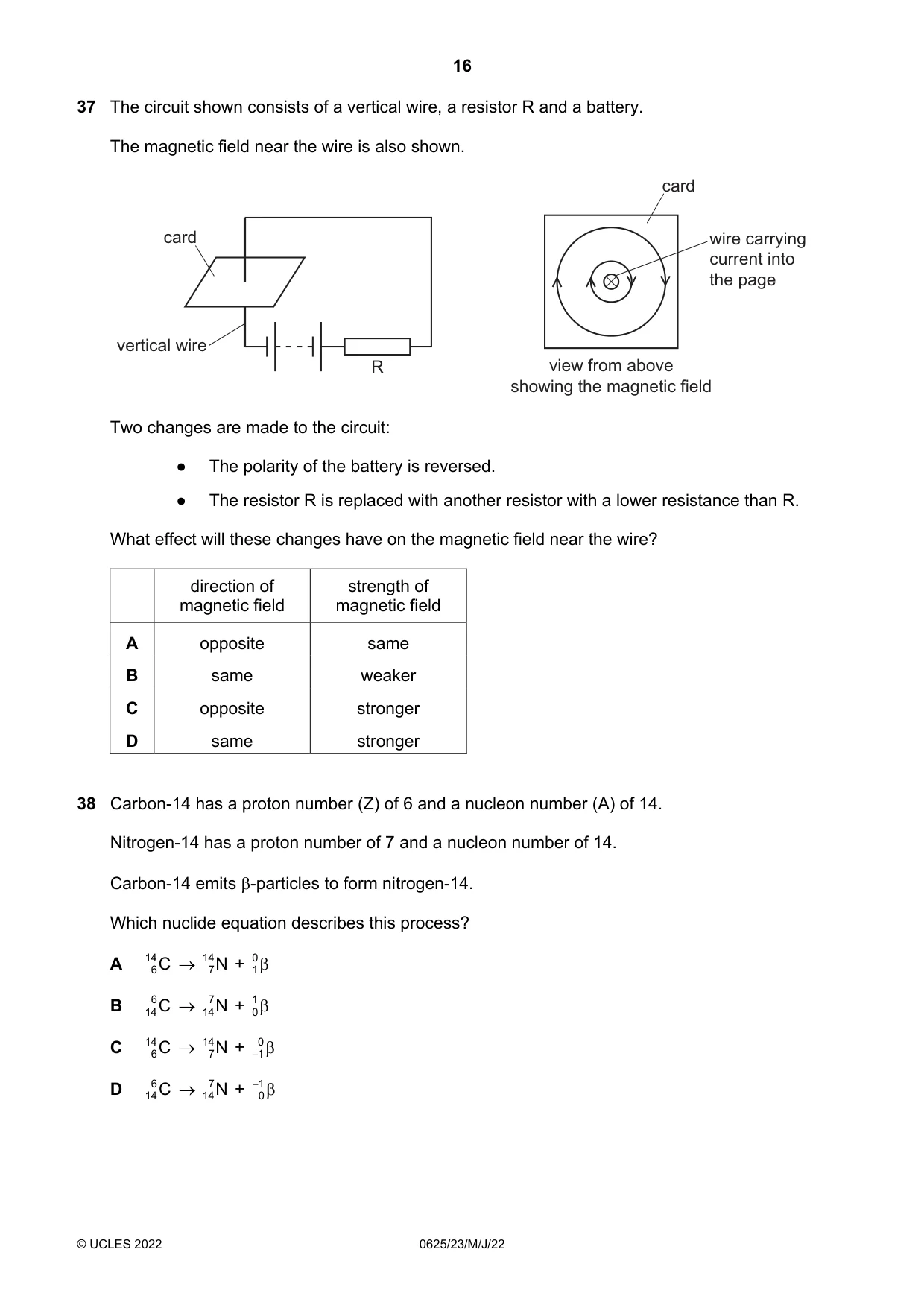 Cambridge IGCSE Physics 0625 2022 May/June Paper 2 · Variant 3 question paper, page 16 of 20