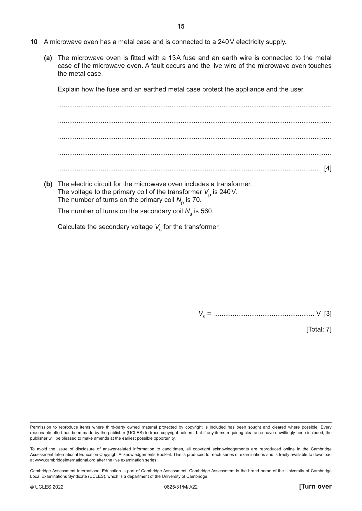 Cambridge IGCSE Physics 0625 2022 May/June Paper 3 · Variant 1 question paper, page 15 of 16