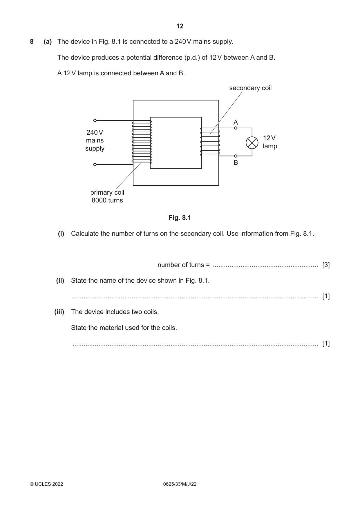 Cambridge IGCSE Physics 0625 2022 May/June Paper 3 · Variant 3 question paper, page 12 of 16