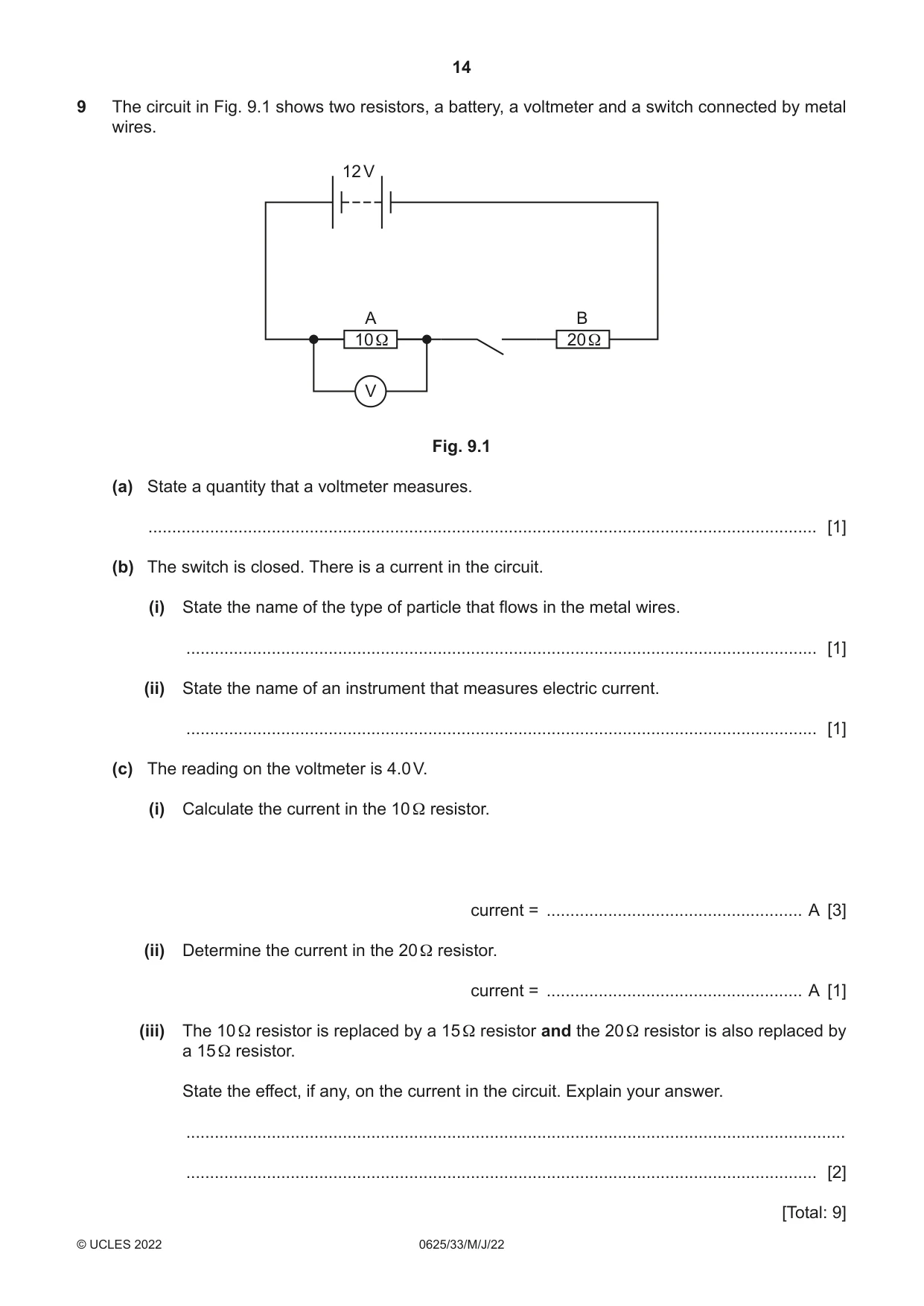 Cambridge IGCSE Physics 0625 2022 May/June Paper 3 · Variant 3 question paper, page 14 of 16