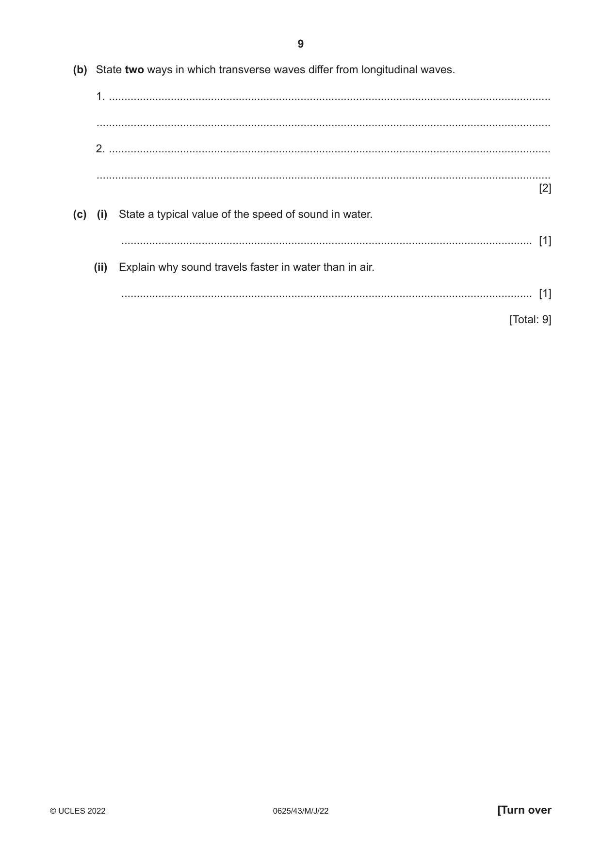 Cambridge IGCSE Physics 0625 2022 May/June Paper 4 · Variant 3 question paper, page 9 of 16