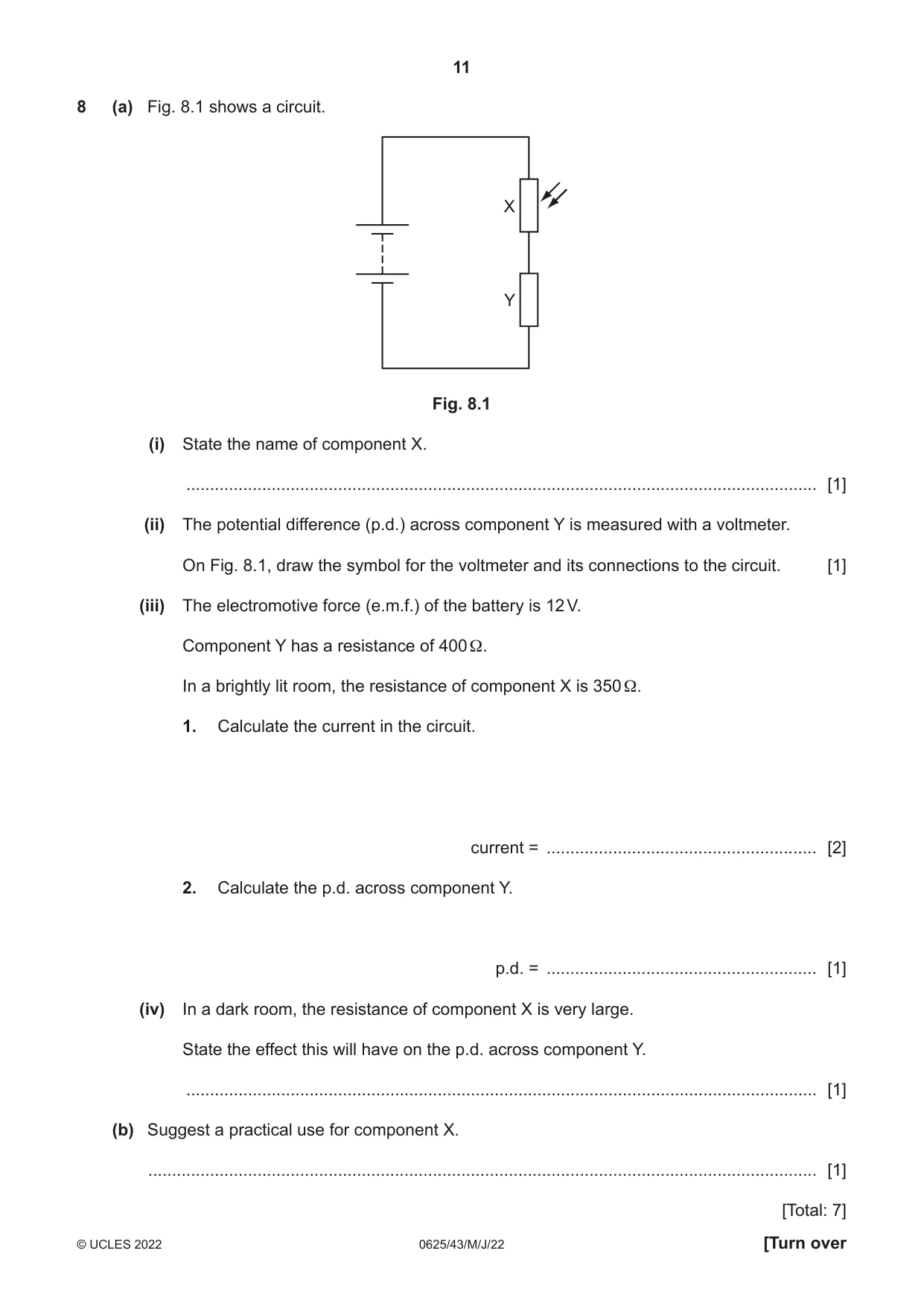 Cambridge IGCSE Physics 0625 2022 May/June Paper 4 · Variant 3 question paper, page 11 of 16
