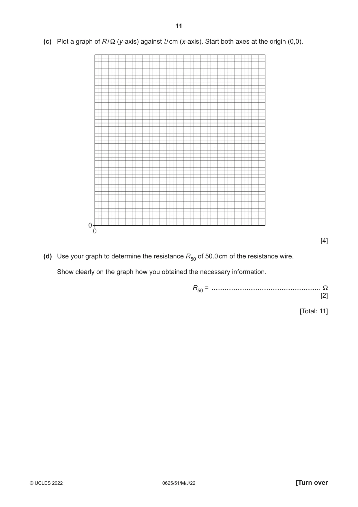 Cambridge IGCSE Physics 0625 2022 May/June Paper 5 · Variant 1 question paper, page 11 of 16