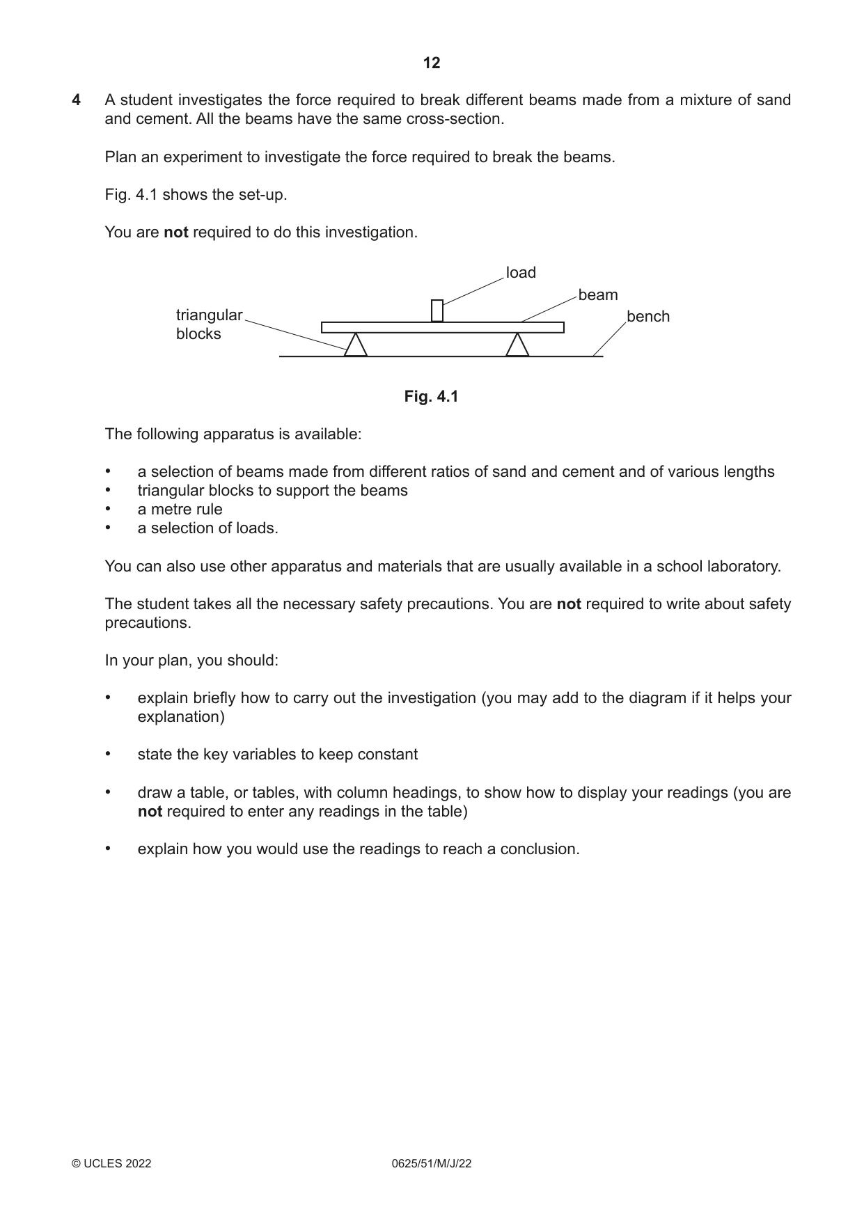 Cambridge IGCSE Physics 0625 2022 May/June Paper 5 · Variant 1 question paper, page 12 of 16