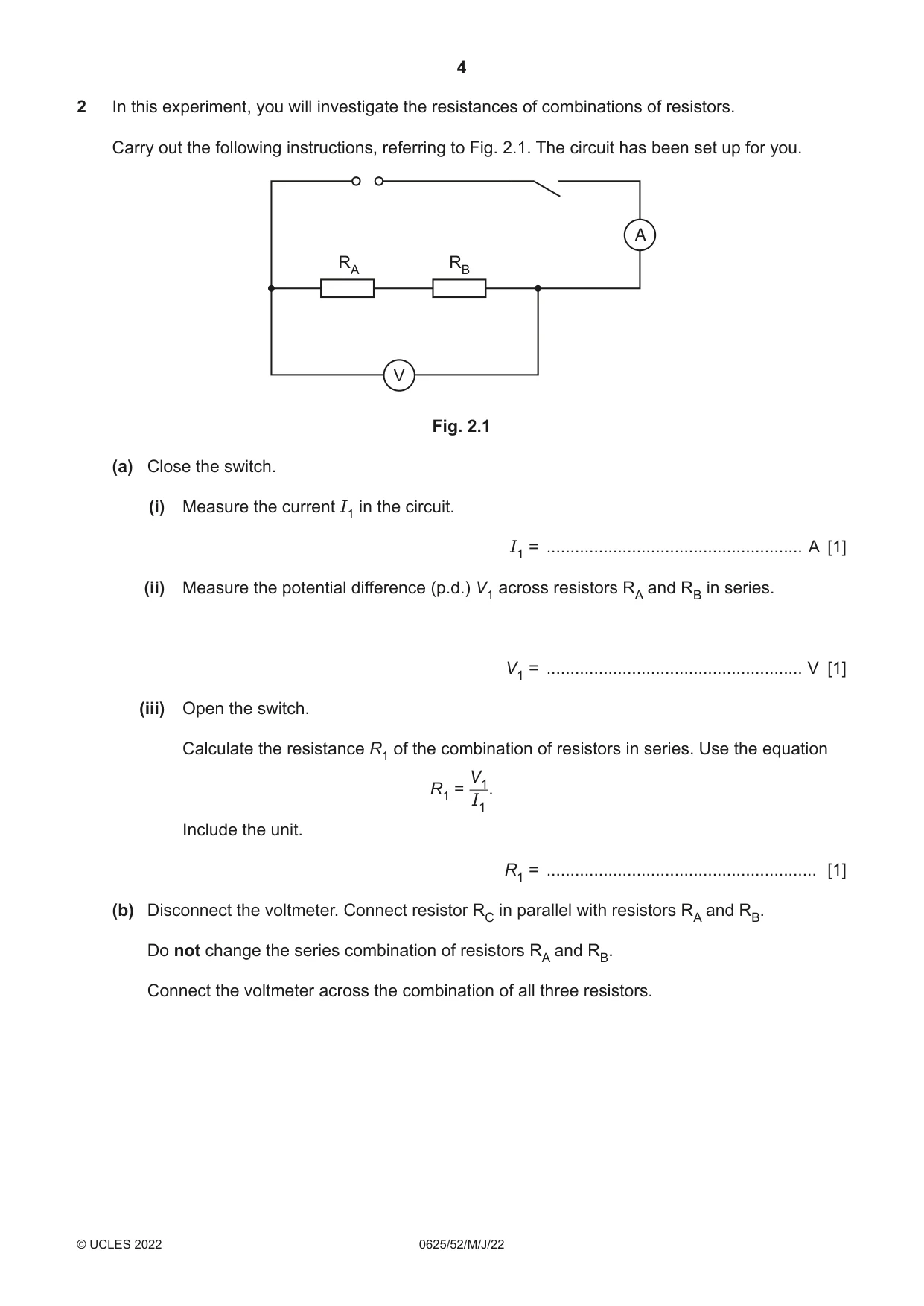 Cambridge IGCSE Physics 0625 2022 May/June Paper 5 · Variant 2 question paper, page 4 of 12