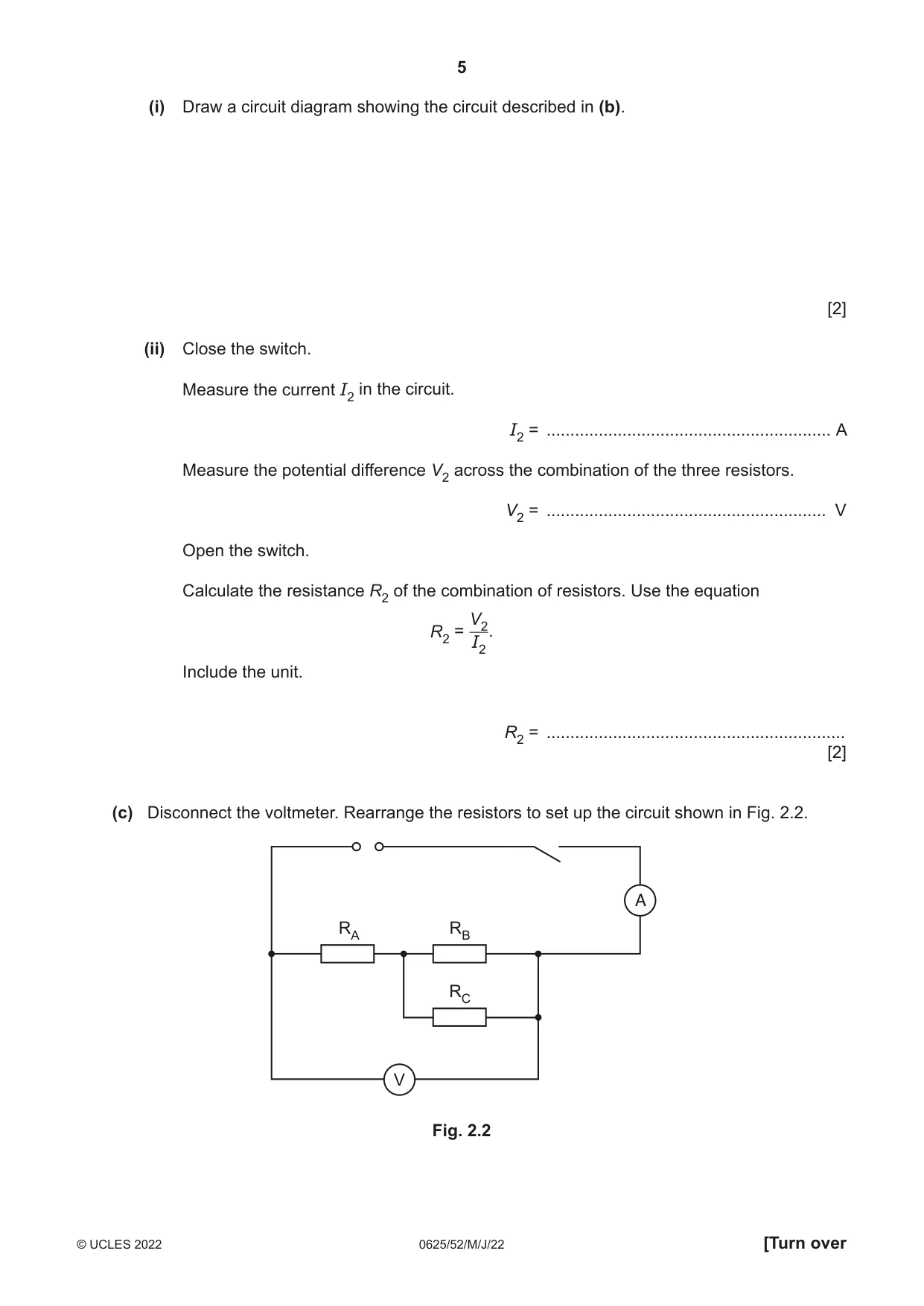 Cambridge IGCSE Physics 0625 2022 May/June Paper 5 · Variant 2 question paper, page 5 of 12