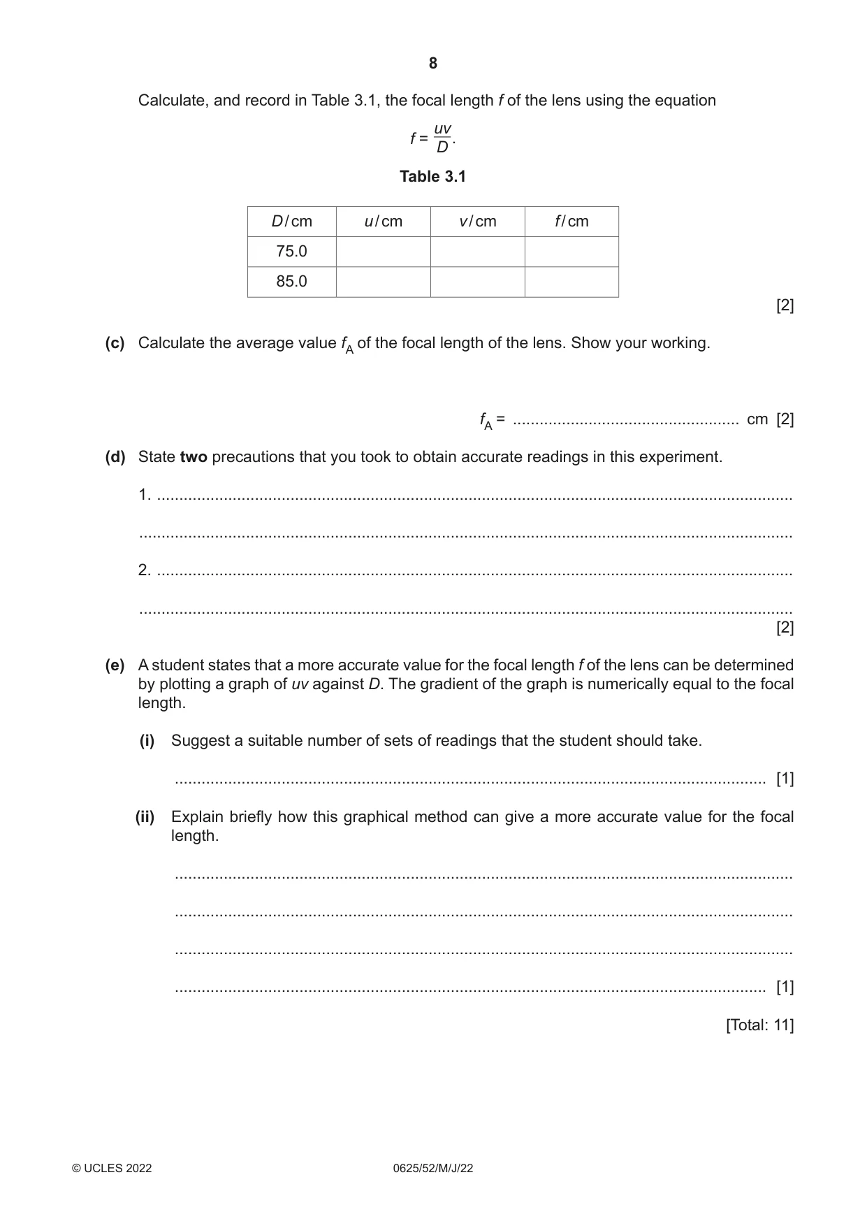 Cambridge IGCSE Physics 0625 2022 May/June Paper 5 · Variant 2 question paper, page 8 of 12