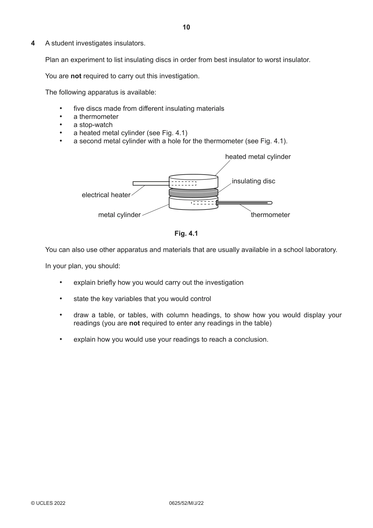 Cambridge IGCSE Physics 0625 2022 May/June Paper 5 · Variant 2 question paper, page 10 of 12