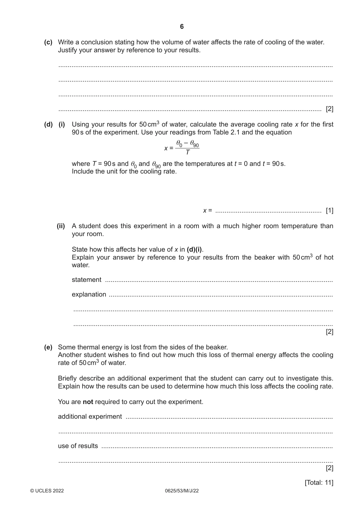 Cambridge IGCSE Physics 0625 2022 May/June Paper 5 · Variant 3 question paper, page 6 of 12