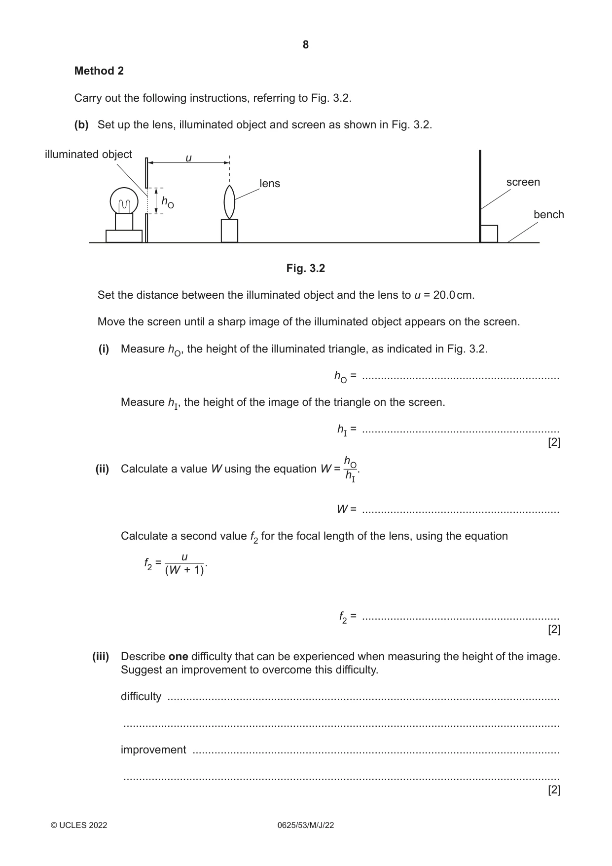 Cambridge IGCSE Physics 0625 2022 May/June Paper 5 · Variant 3 question paper, page 8 of 12