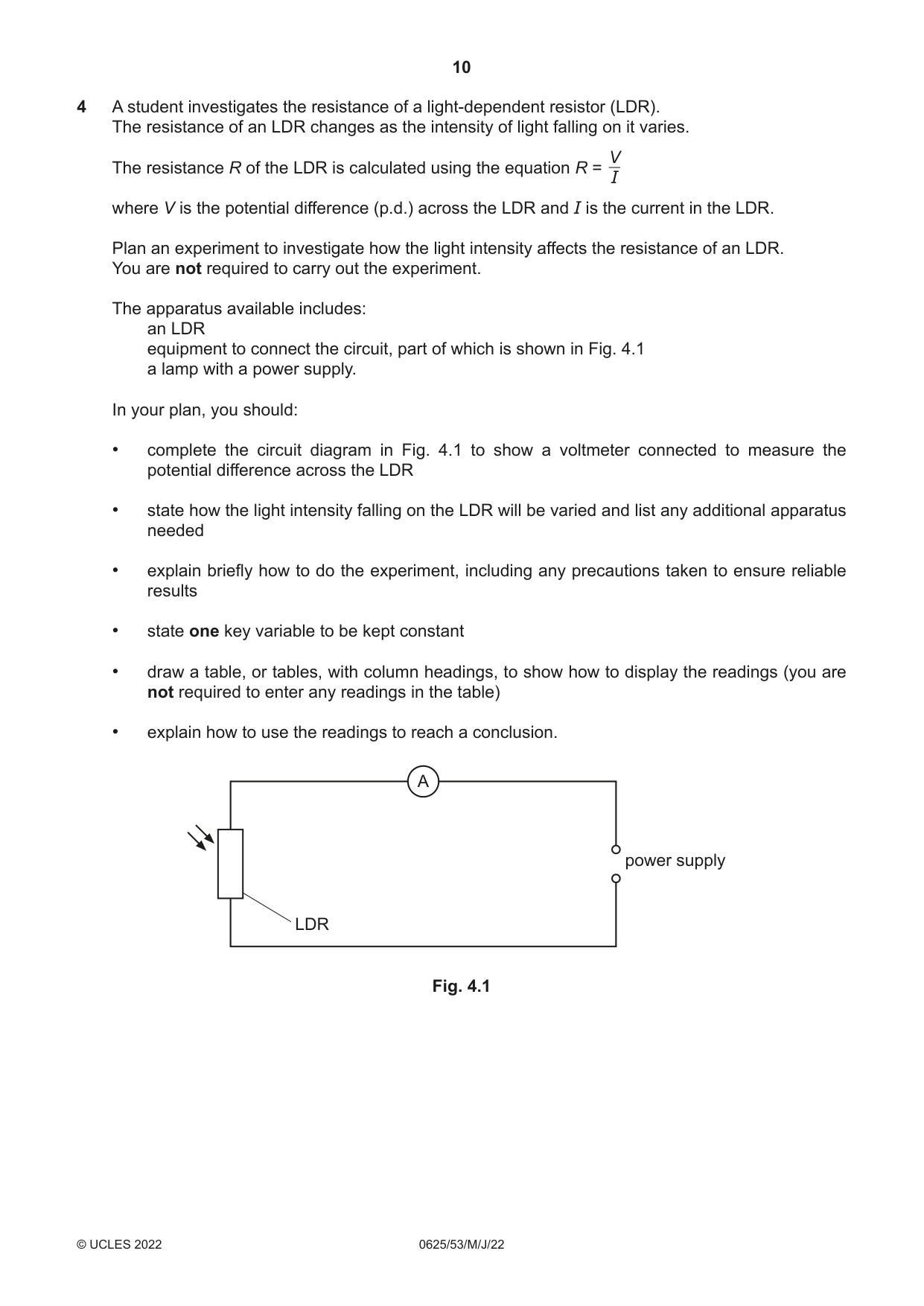 Cambridge IGCSE Physics 0625 2022 May/June Paper 5 · Variant 3 question paper, page 10 of 12
