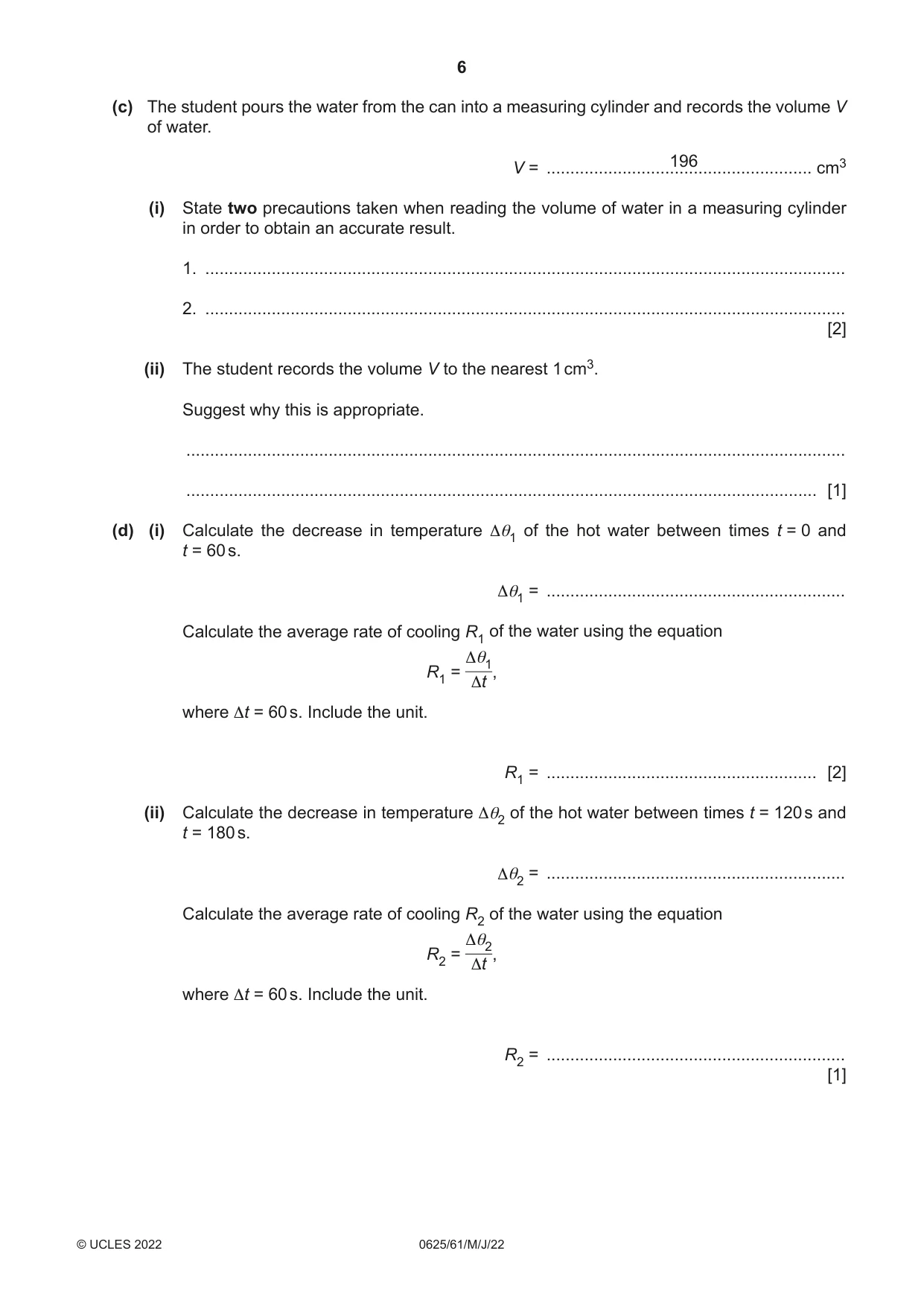 Cambridge IGCSE Physics 0625 2022 May/June Paper 6 · Variant 1 question paper, page 6 of 12