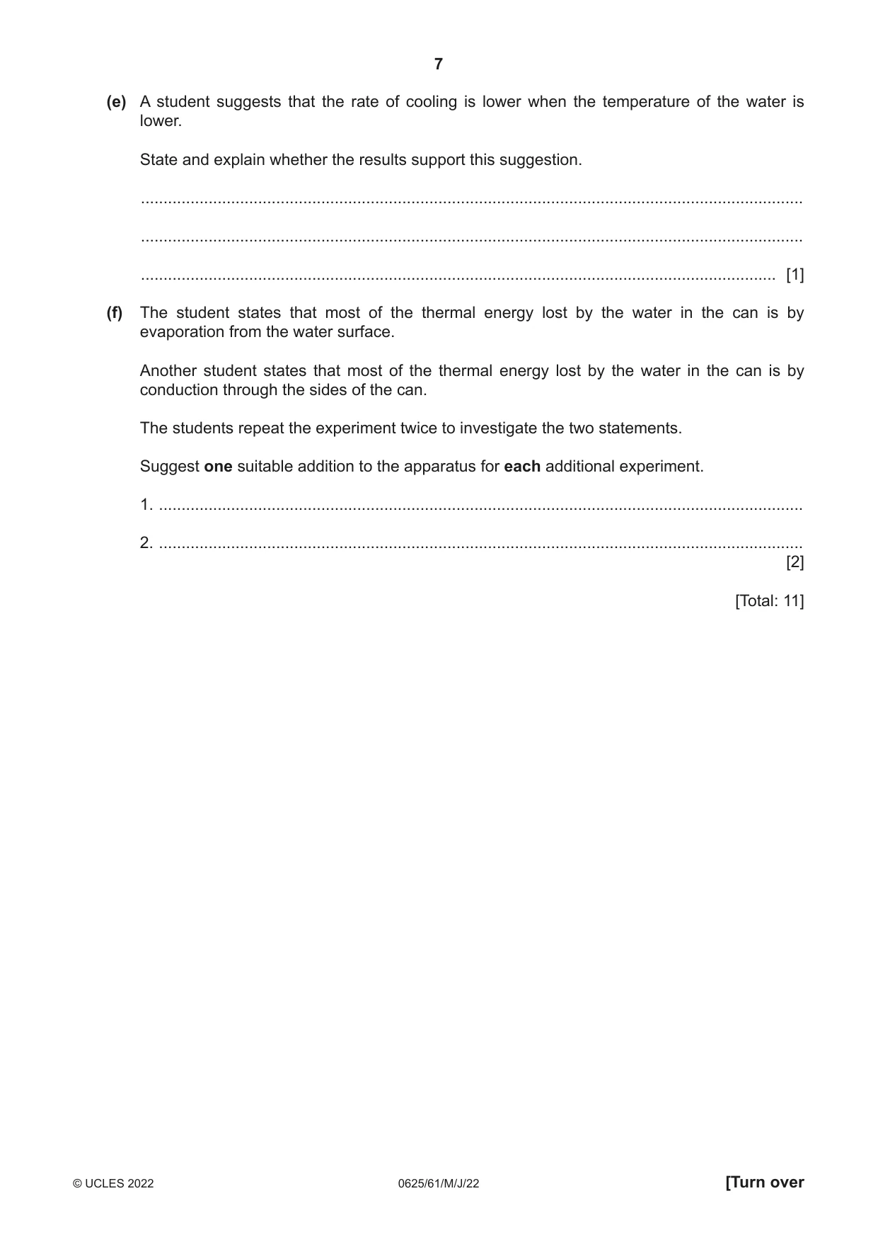 Cambridge IGCSE Physics 0625 2022 May/June Paper 6 · Variant 1 question paper, page 7 of 12