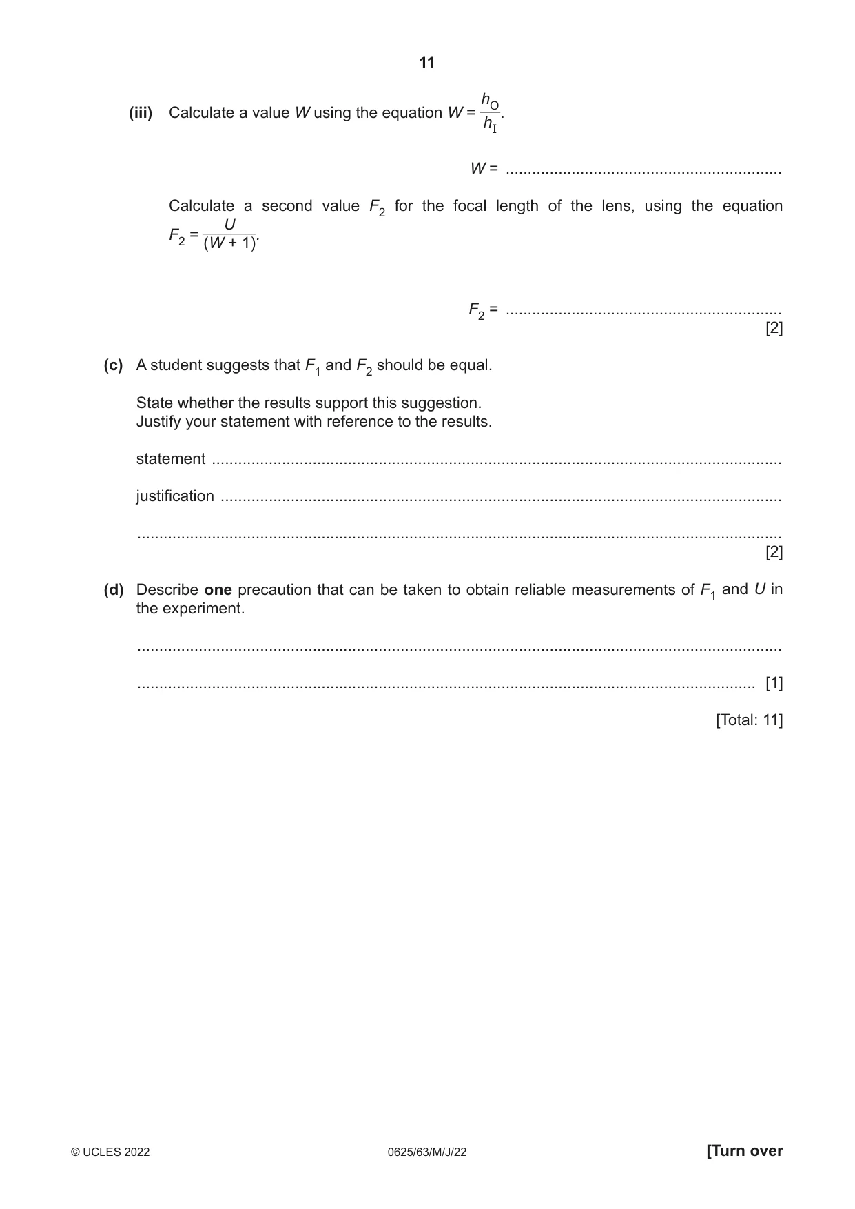 Cambridge IGCSE Physics 0625 2022 May/June Paper 6 · Variant 3 question paper, page 11 of 16