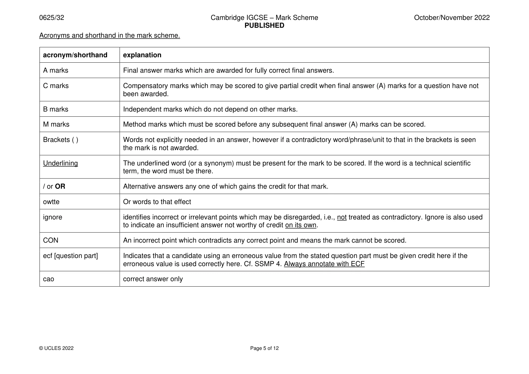 Mark scheme, page 5 of 12