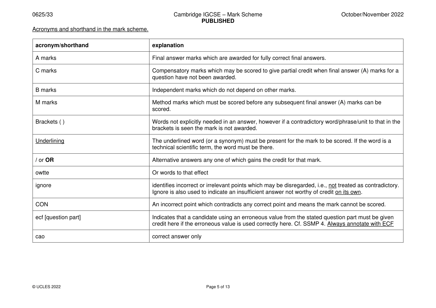 Mark scheme, page 5 of 13