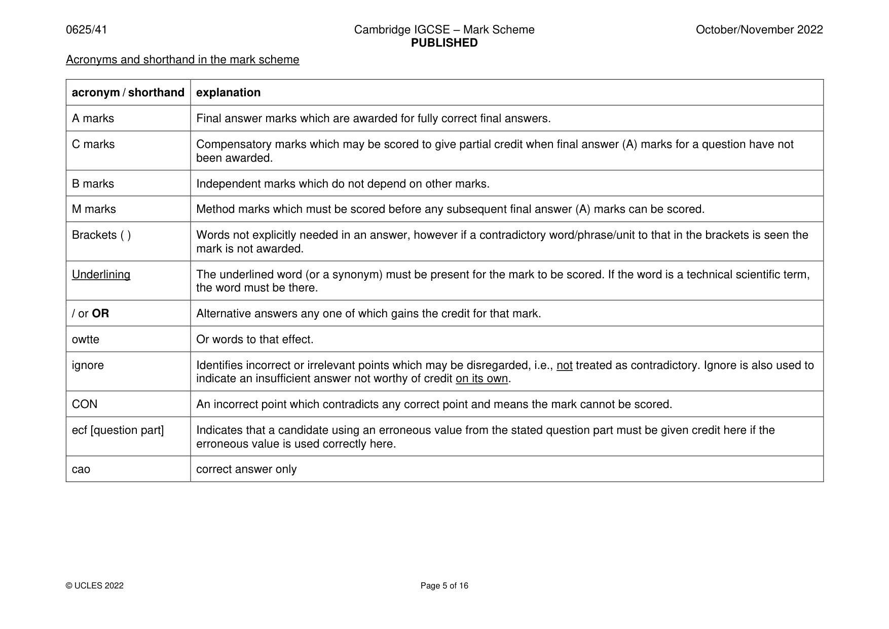Mark scheme, page 5 of 16