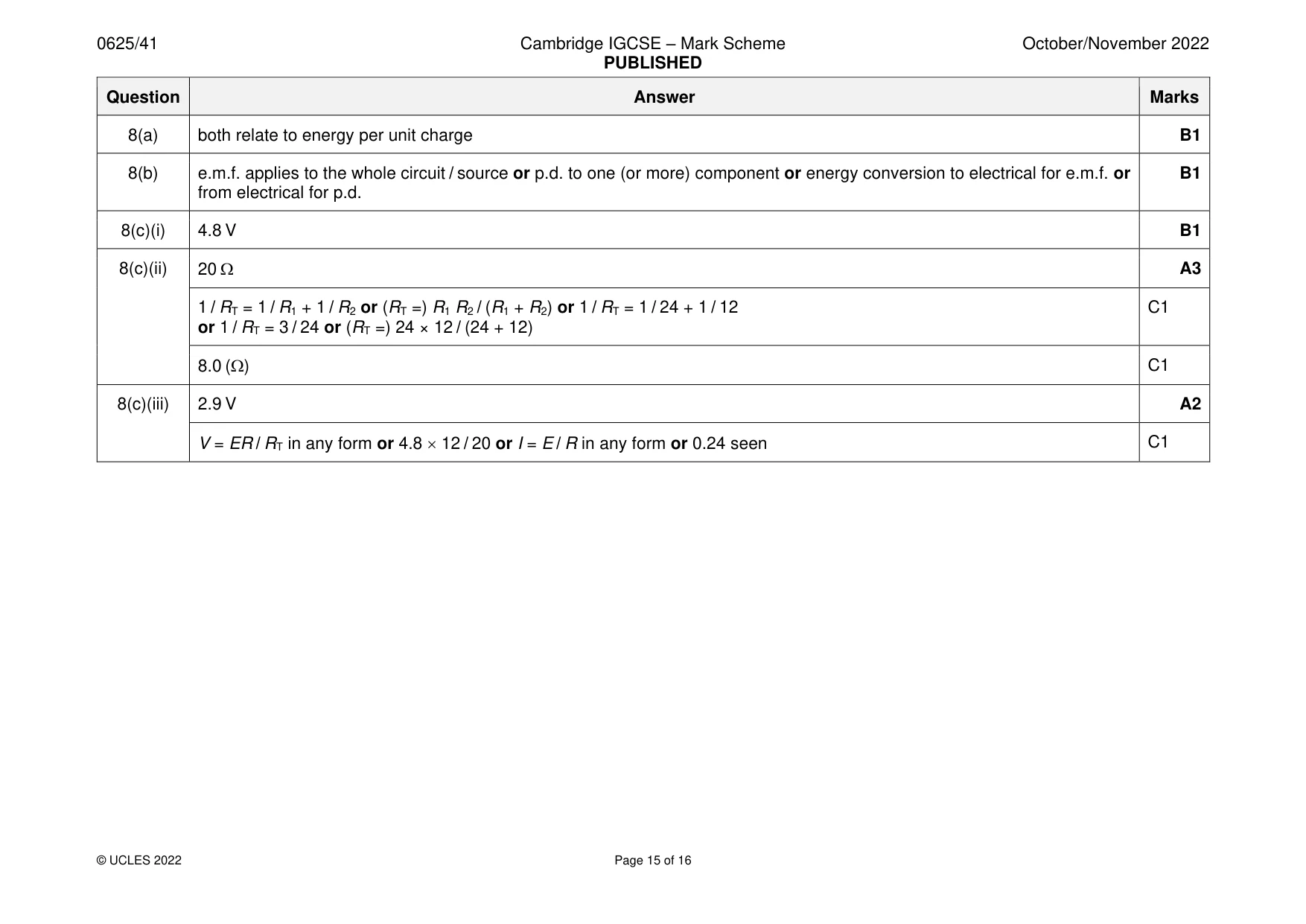 Mark scheme, page 15 of 16