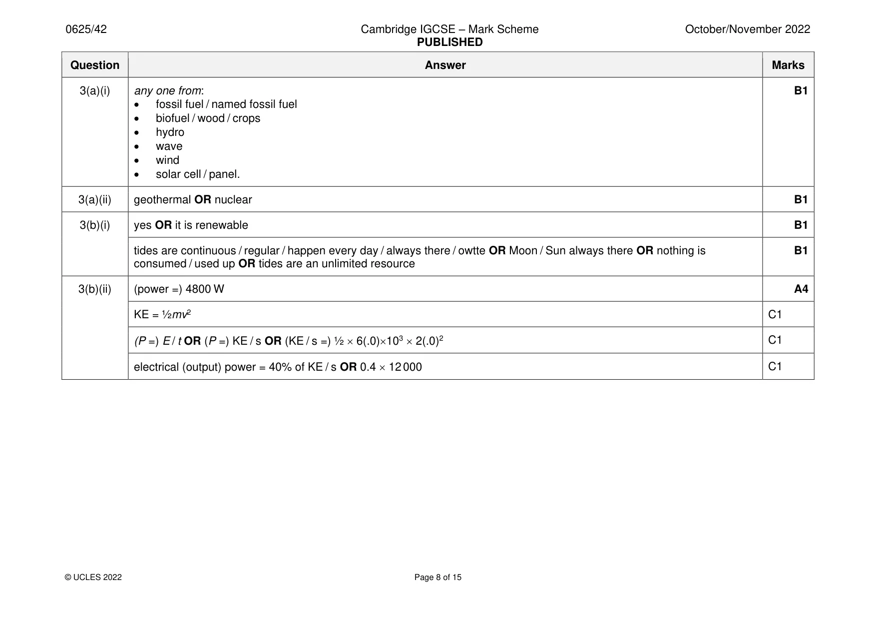 Mark scheme, page 8 of 15