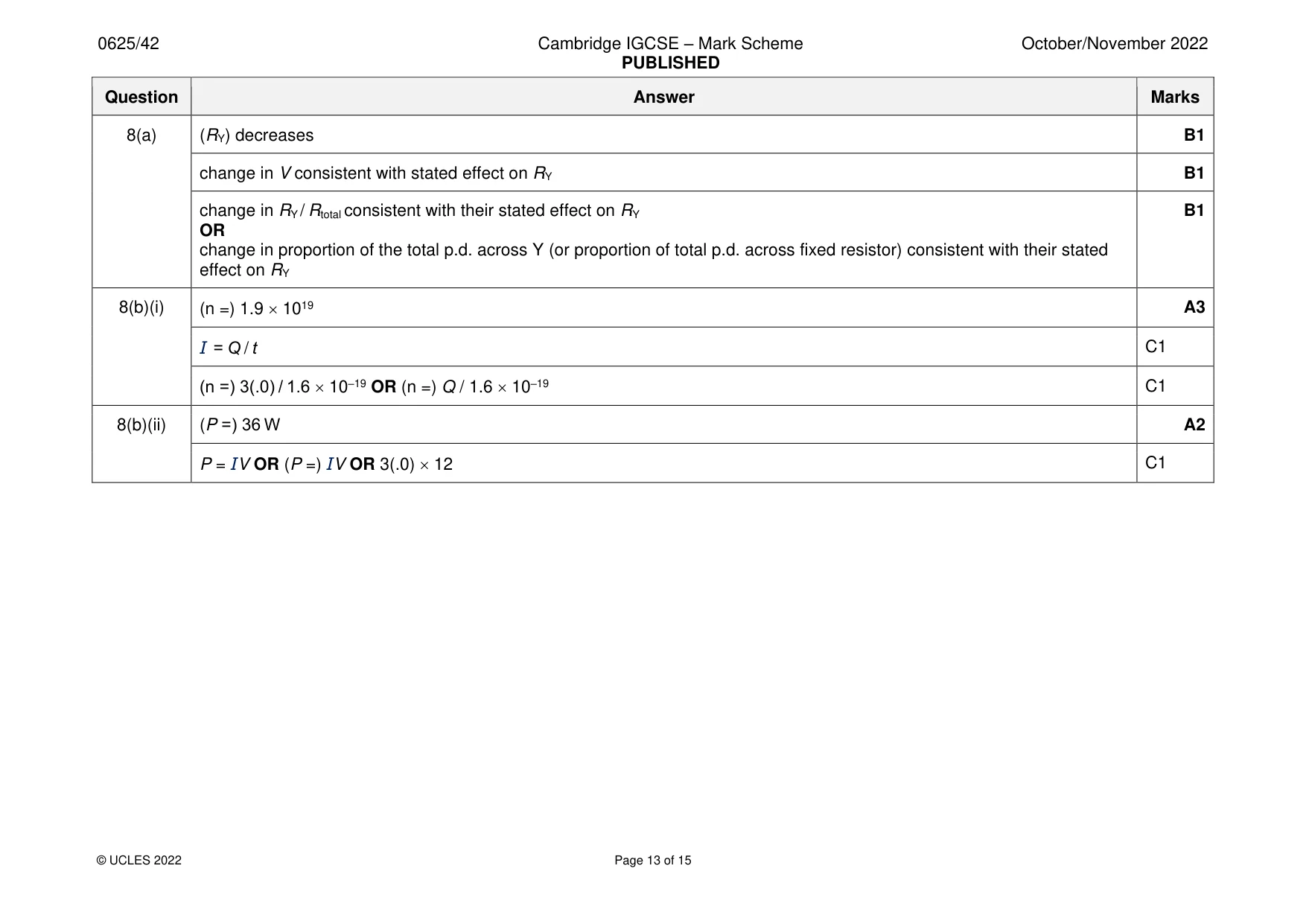 Mark scheme, page 13 of 15