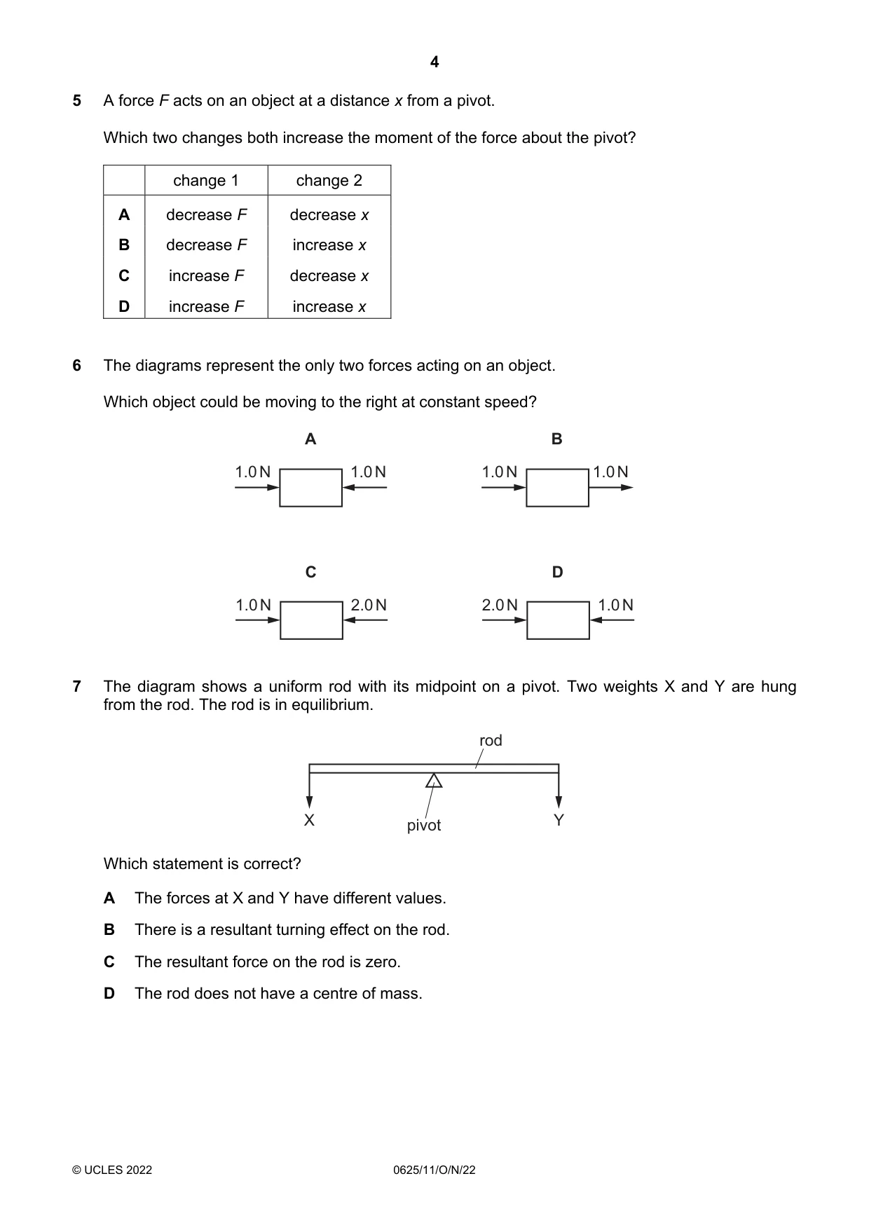 Cambridge IGCSE Physics 0625 2022 Oct/Nov Paper 1 · Variant 1 question paper, page 4 of 16
