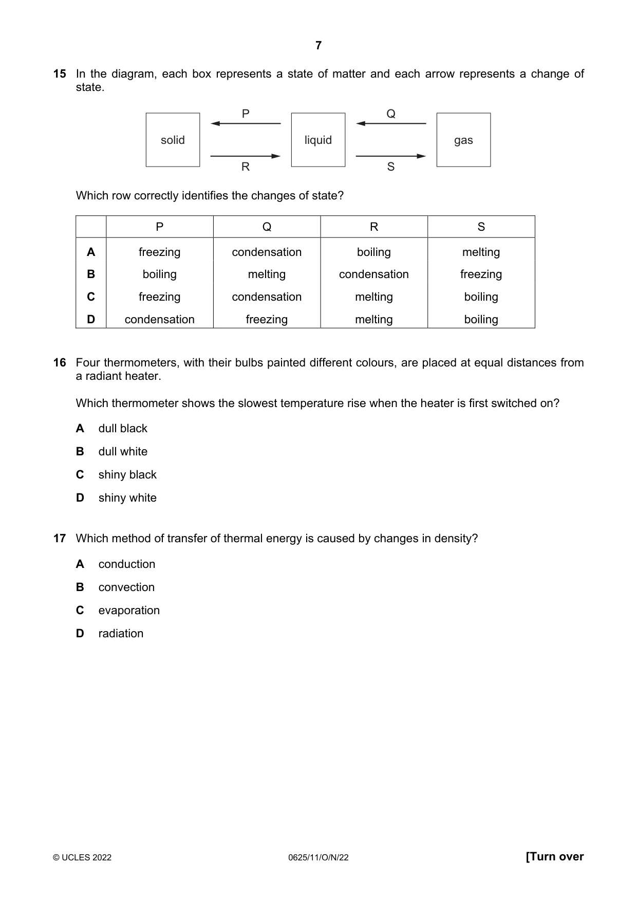 Cambridge IGCSE Physics 0625 2022 Oct/Nov Paper 1 · Variant 1 question paper, page 7 of 16