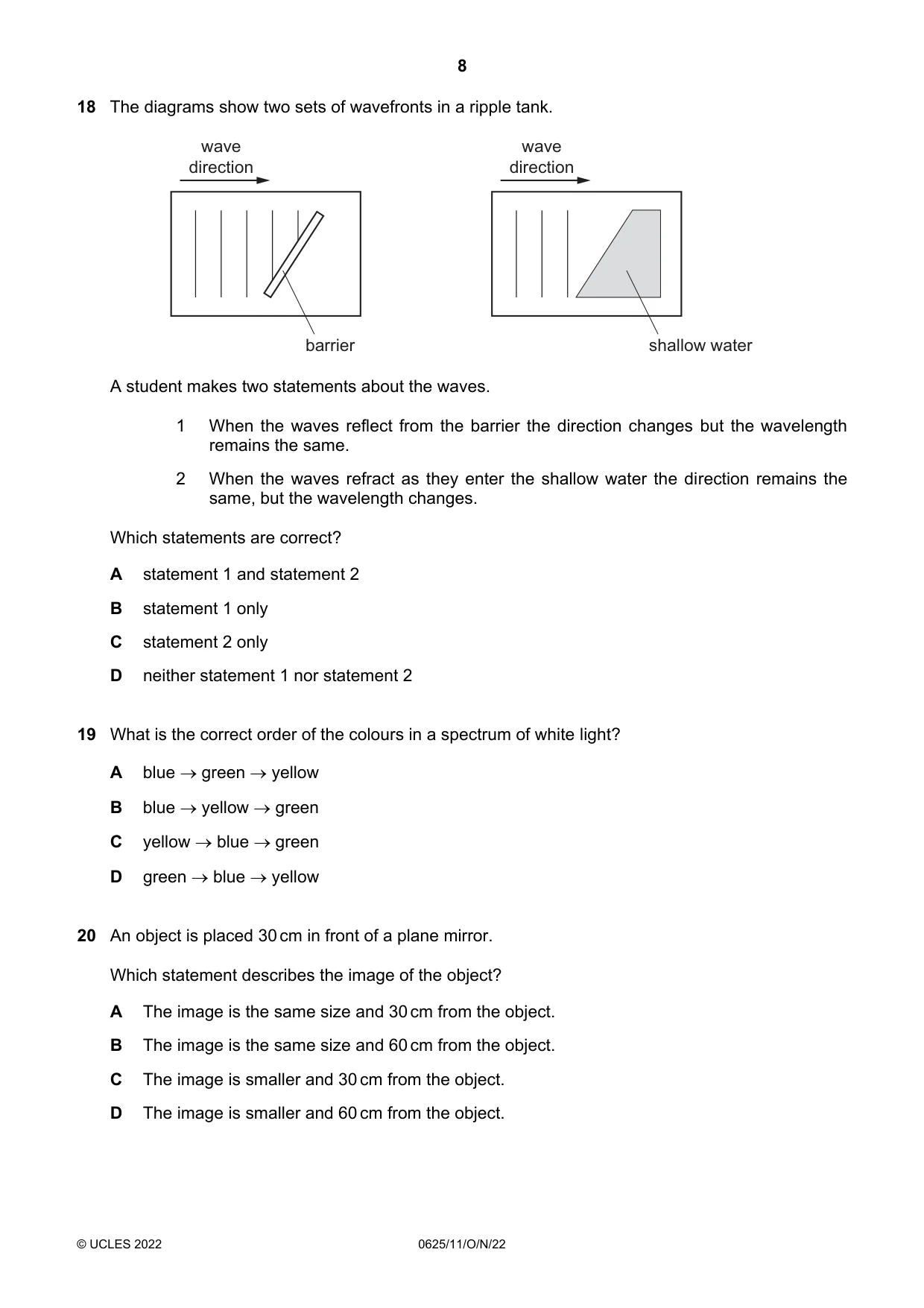 Cambridge IGCSE Physics 0625 2022 Oct/Nov Paper 1 · Variant 1 question paper, page 8 of 16