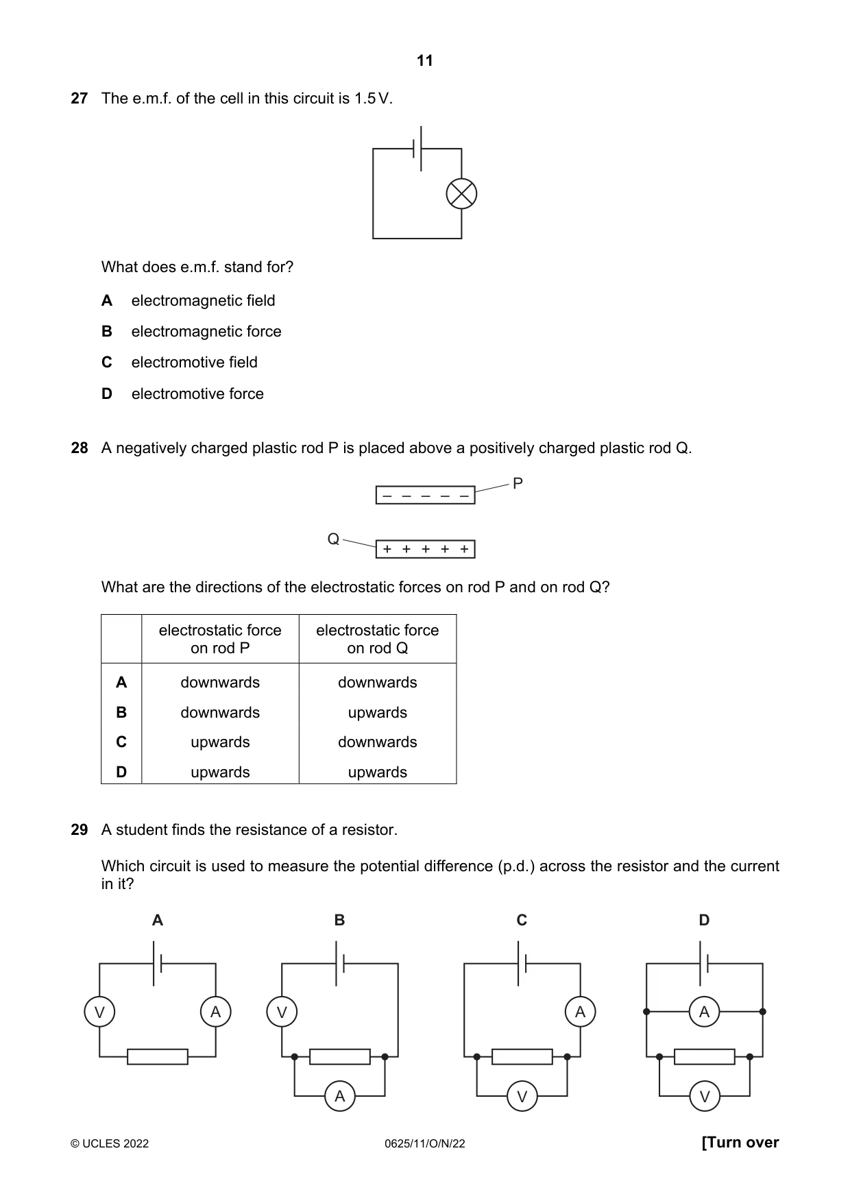 Cambridge IGCSE Physics 0625 2022 Oct/Nov Paper 1 · Variant 1 question paper, page 11 of 16