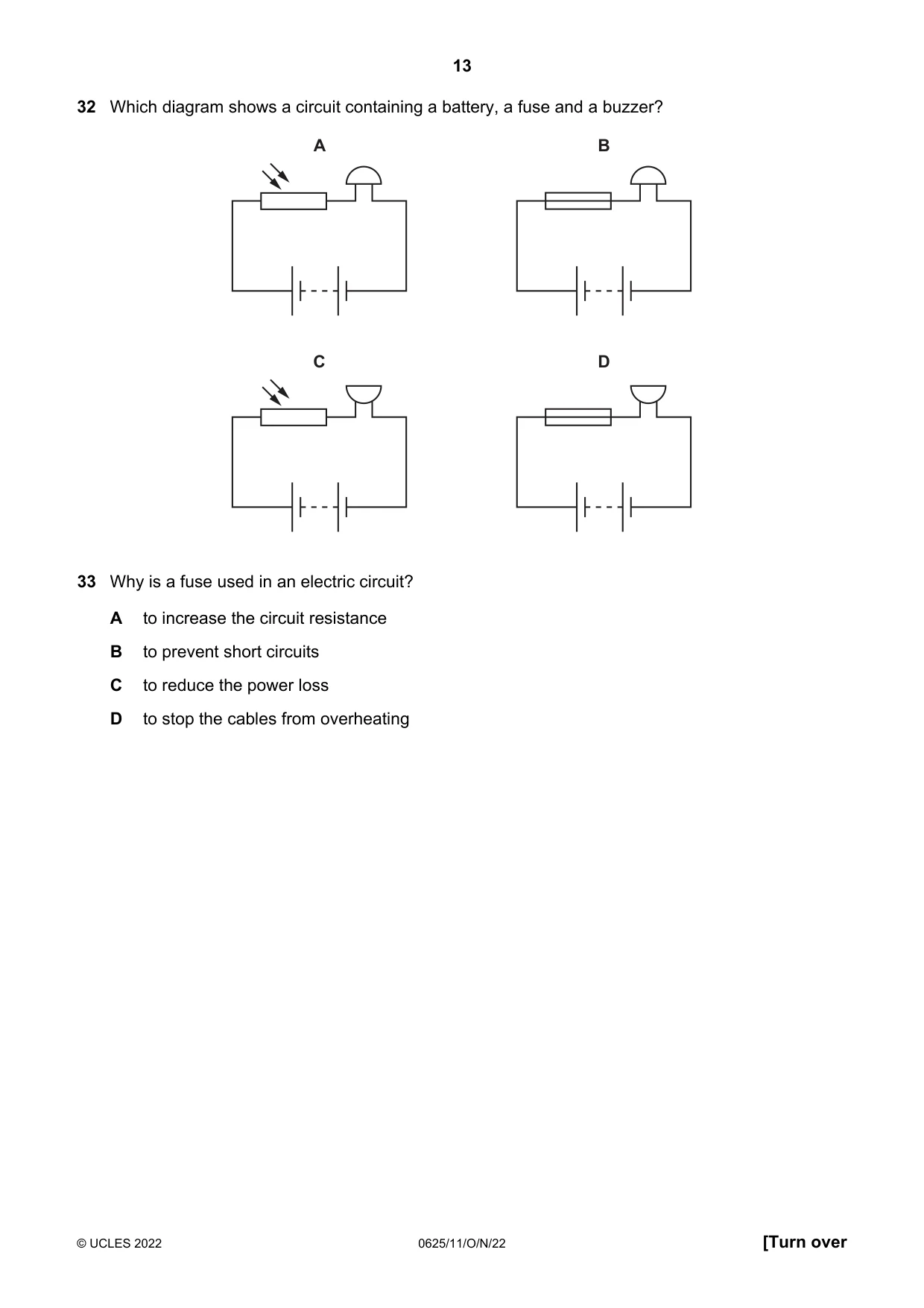 Cambridge IGCSE Physics 0625 2022 Oct/Nov Paper 1 · Variant 1 question paper, page 13 of 16