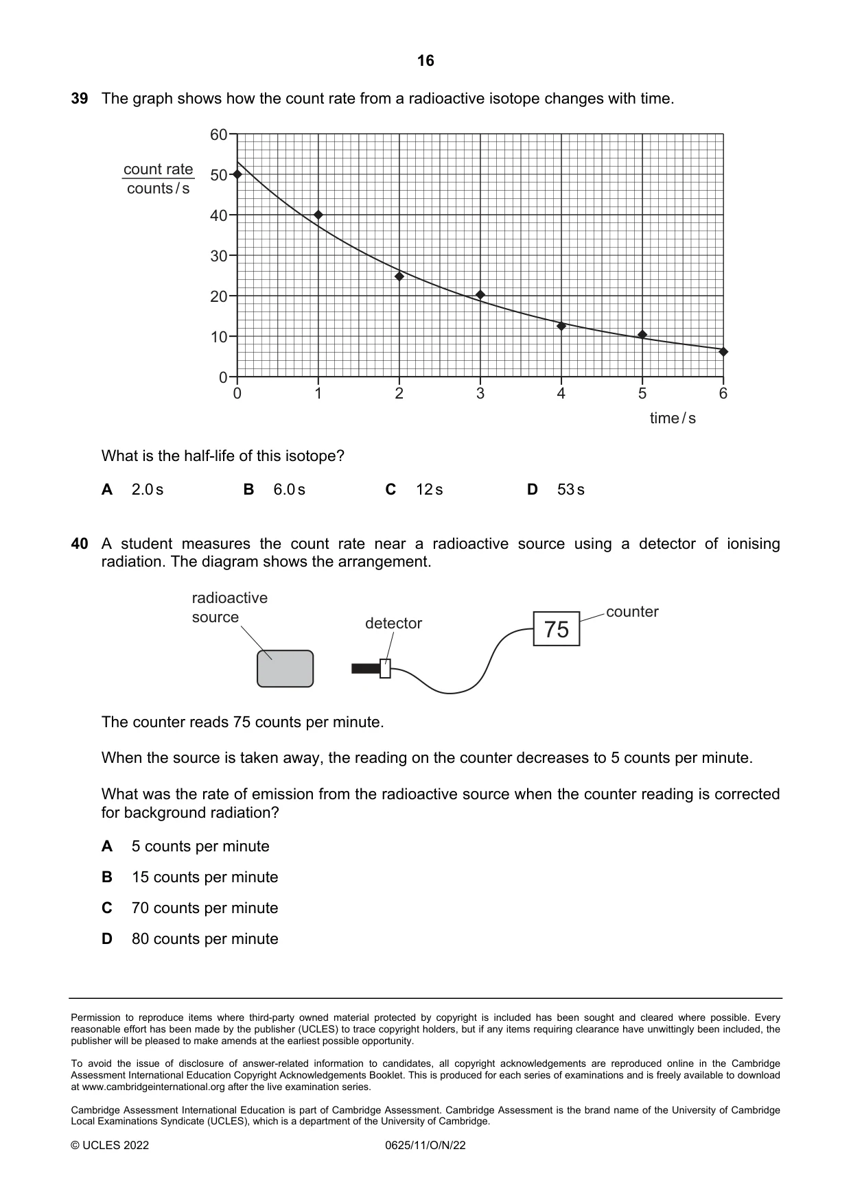 Cambridge IGCSE Physics 0625 2022 Oct/Nov Paper 1 · Variant 1 question paper, page 16 of 16