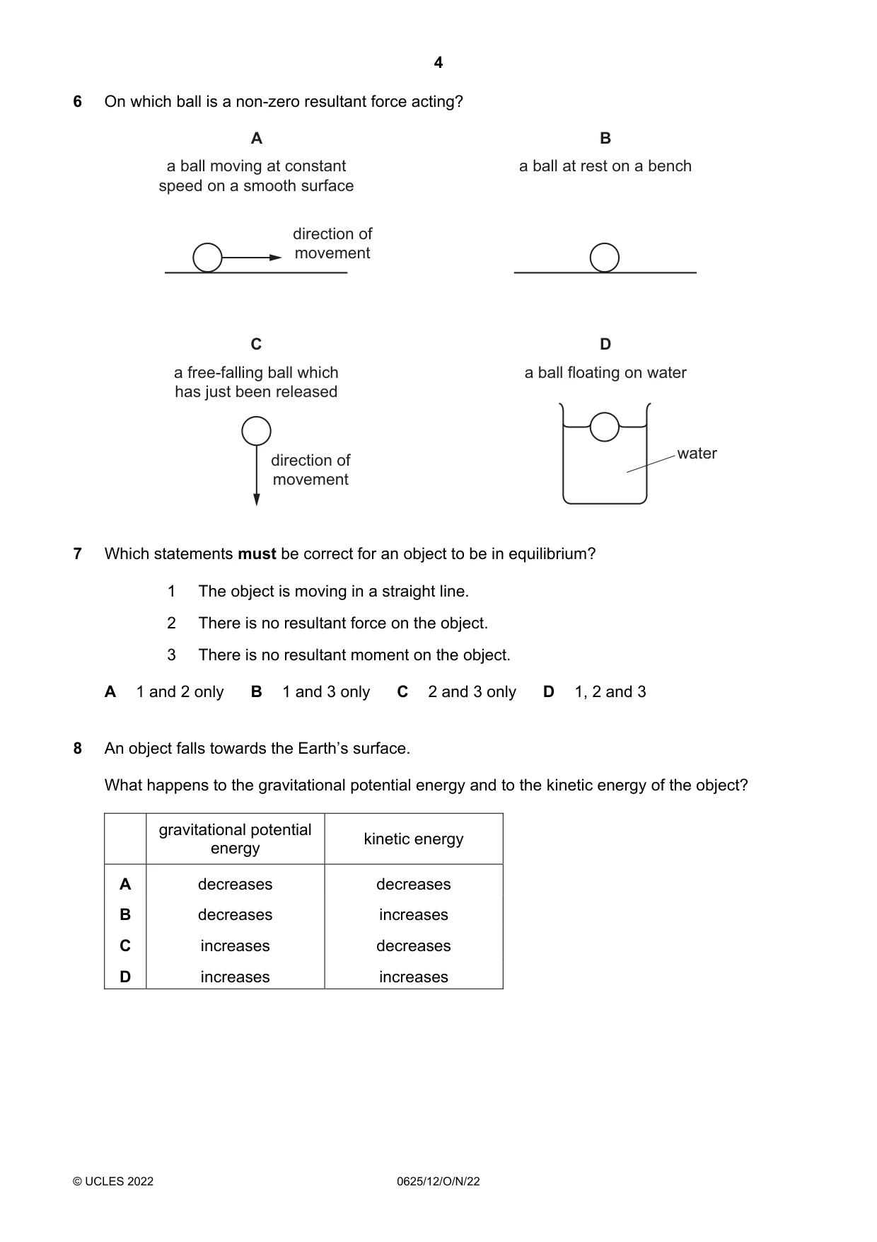 Cambridge IGCSE Physics 0625 2022 Oct/Nov Paper 1 · Variant 2 question paper, page 4 of 20