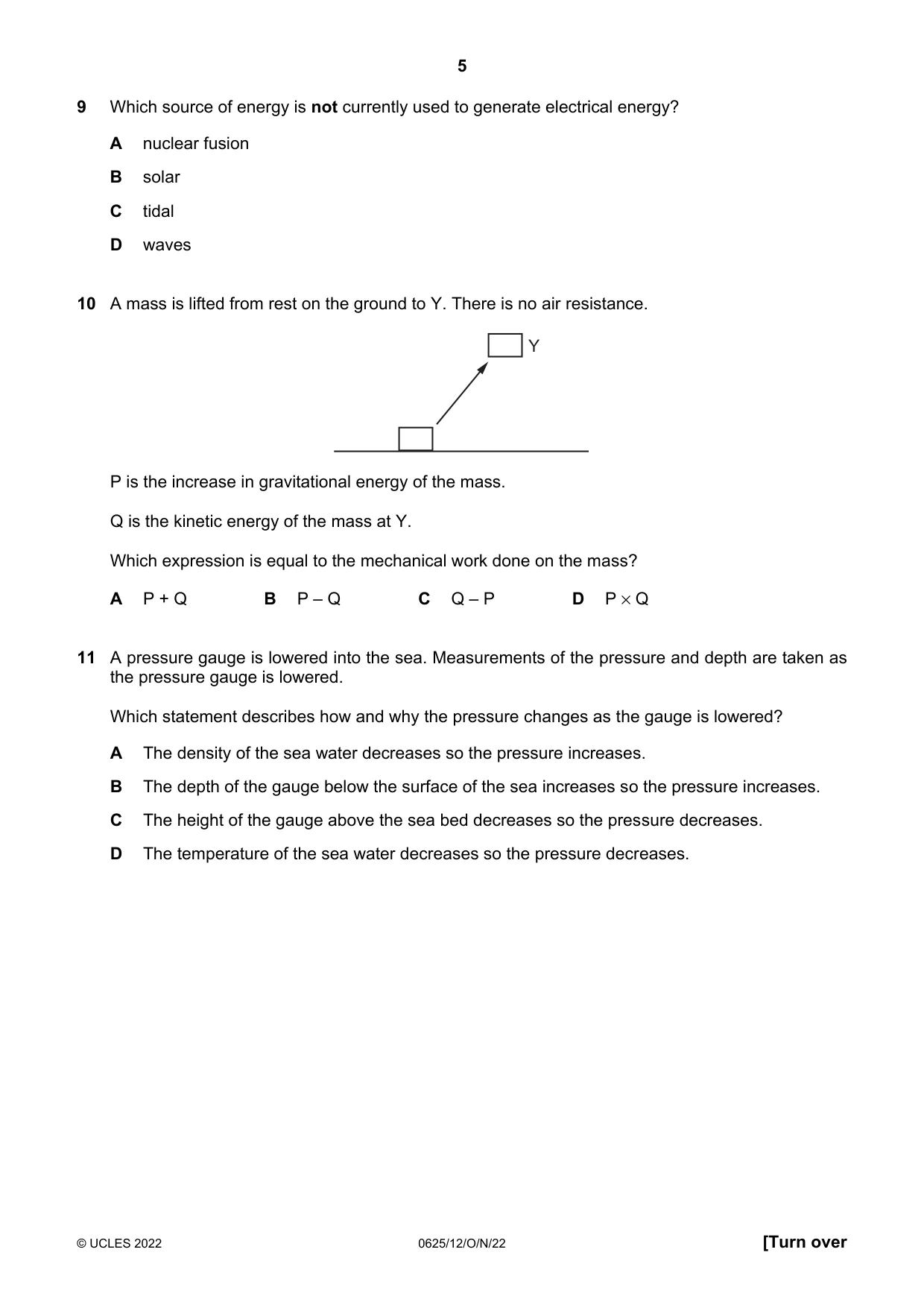Cambridge IGCSE Physics 0625 2022 Oct/Nov Paper 1 · Variant 2 question paper, page 5 of 20