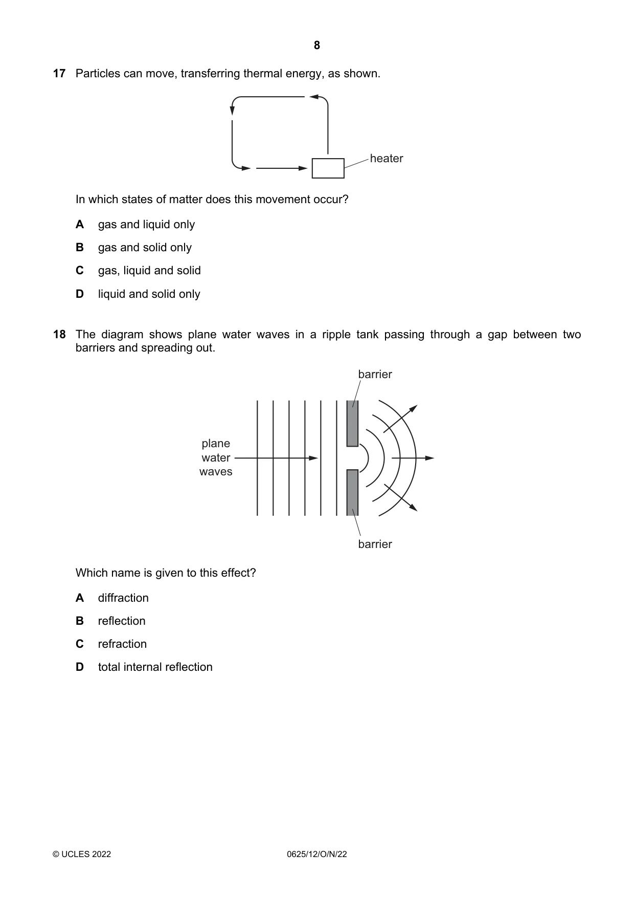 Cambridge IGCSE Physics 0625 2022 Oct/Nov Paper 1 · Variant 2 question paper, page 8 of 20