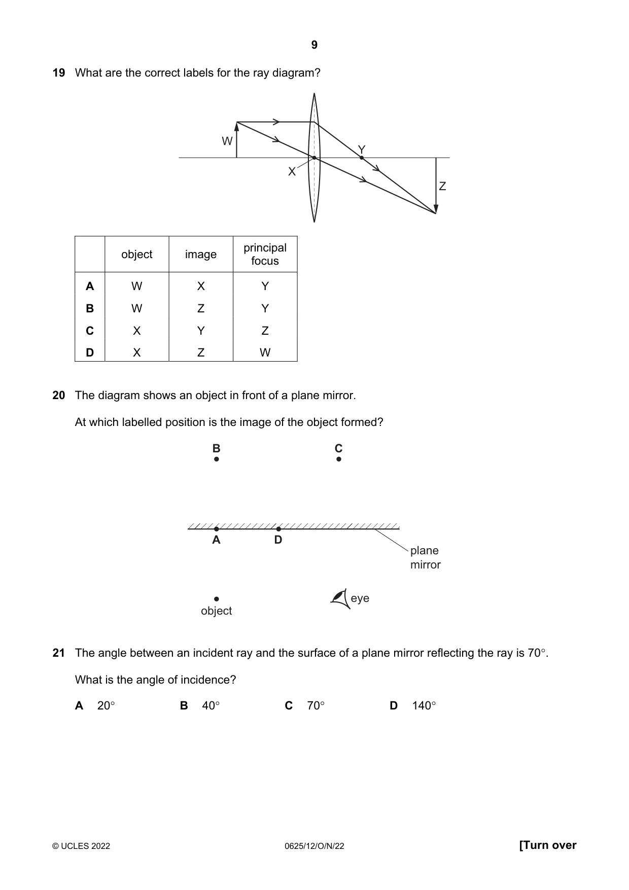 Cambridge IGCSE Physics 0625 2022 Oct/Nov Paper 1 · Variant 2 question paper, page 9 of 20