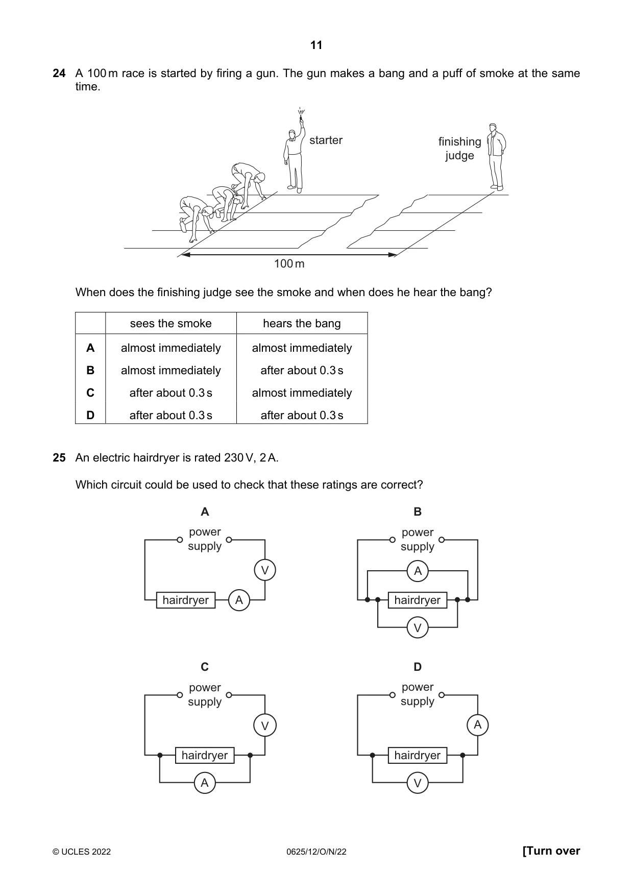 Cambridge IGCSE Physics 0625 2022 Oct/Nov Paper 1 · Variant 2 question paper, page 11 of 20