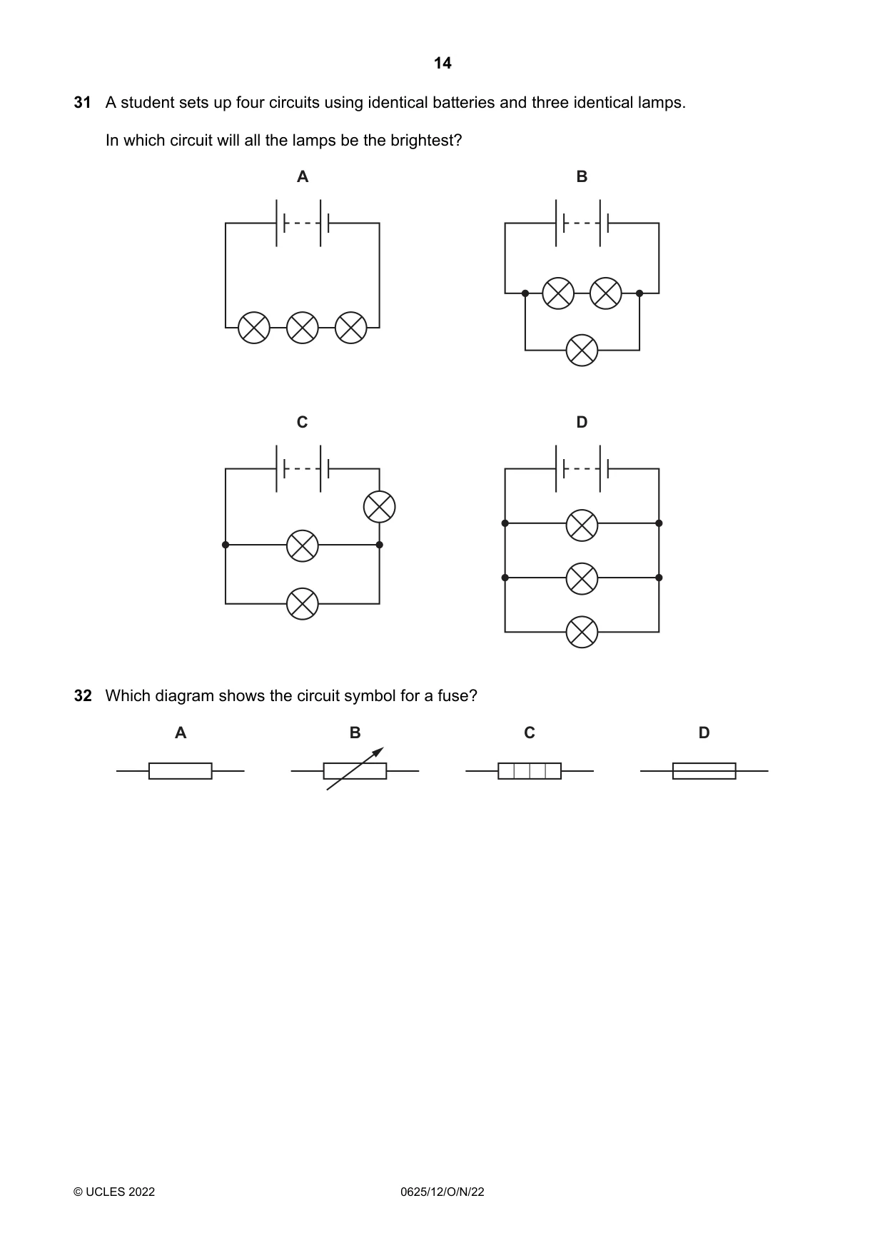 Cambridge IGCSE Physics 0625 2022 Oct/Nov Paper 1 · Variant 2 question paper, page 14 of 20