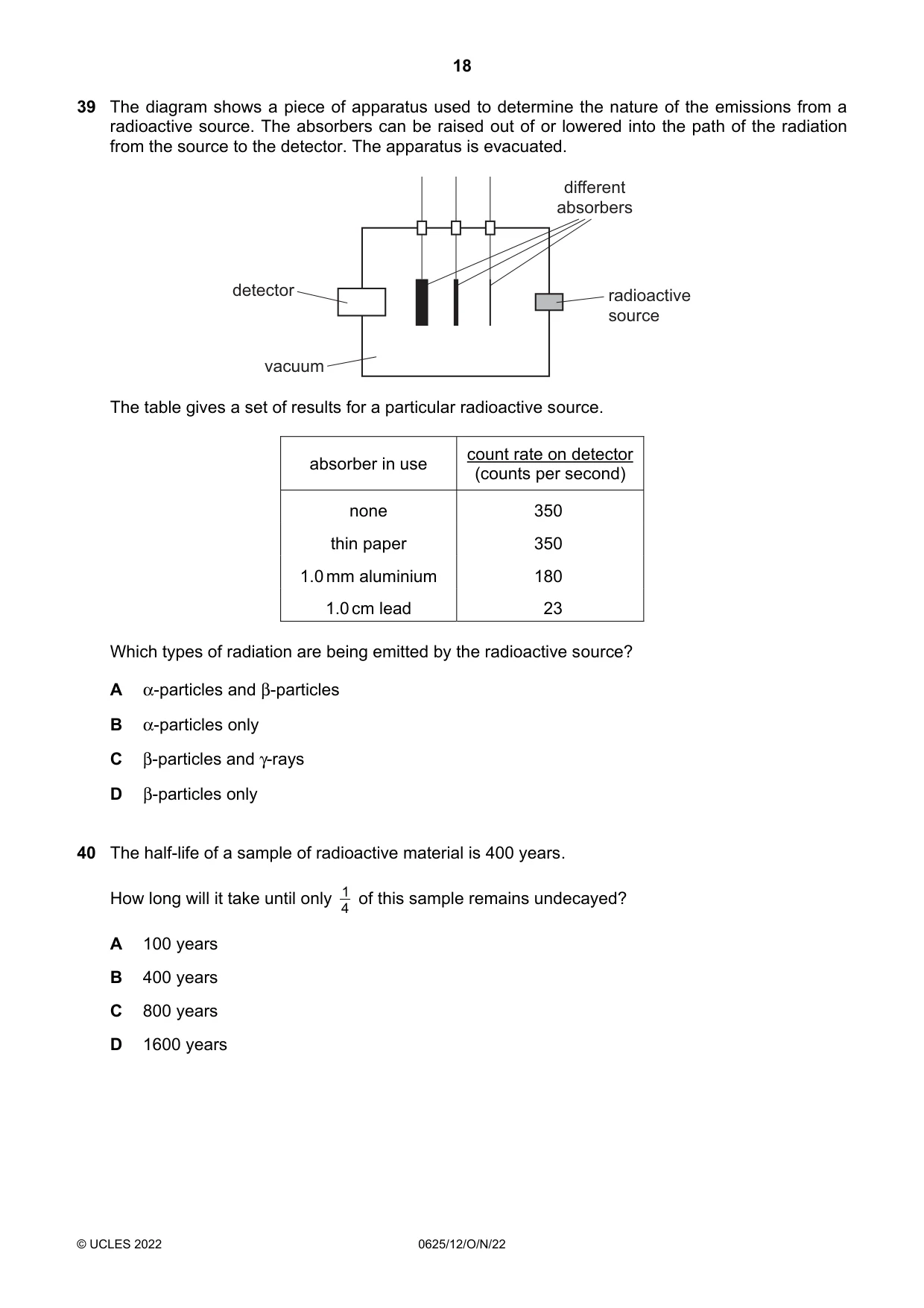Cambridge IGCSE Physics 0625 2022 Oct/Nov Paper 1 · Variant 2 question paper, page 18 of 20